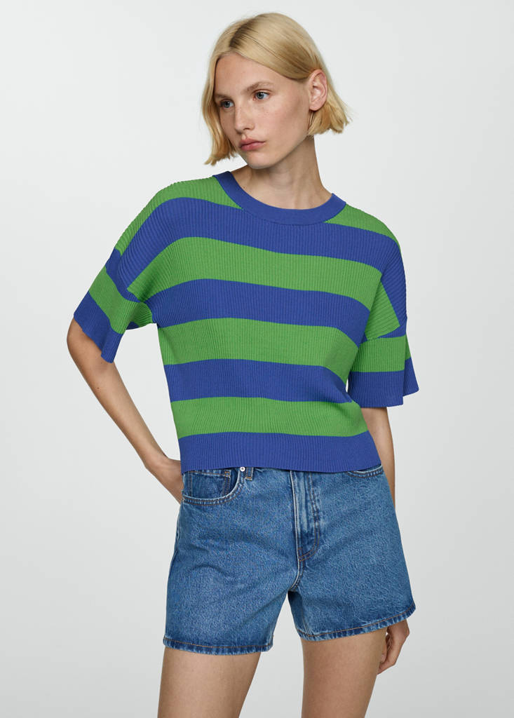 Ribbed  knit t-shirt — Blue
