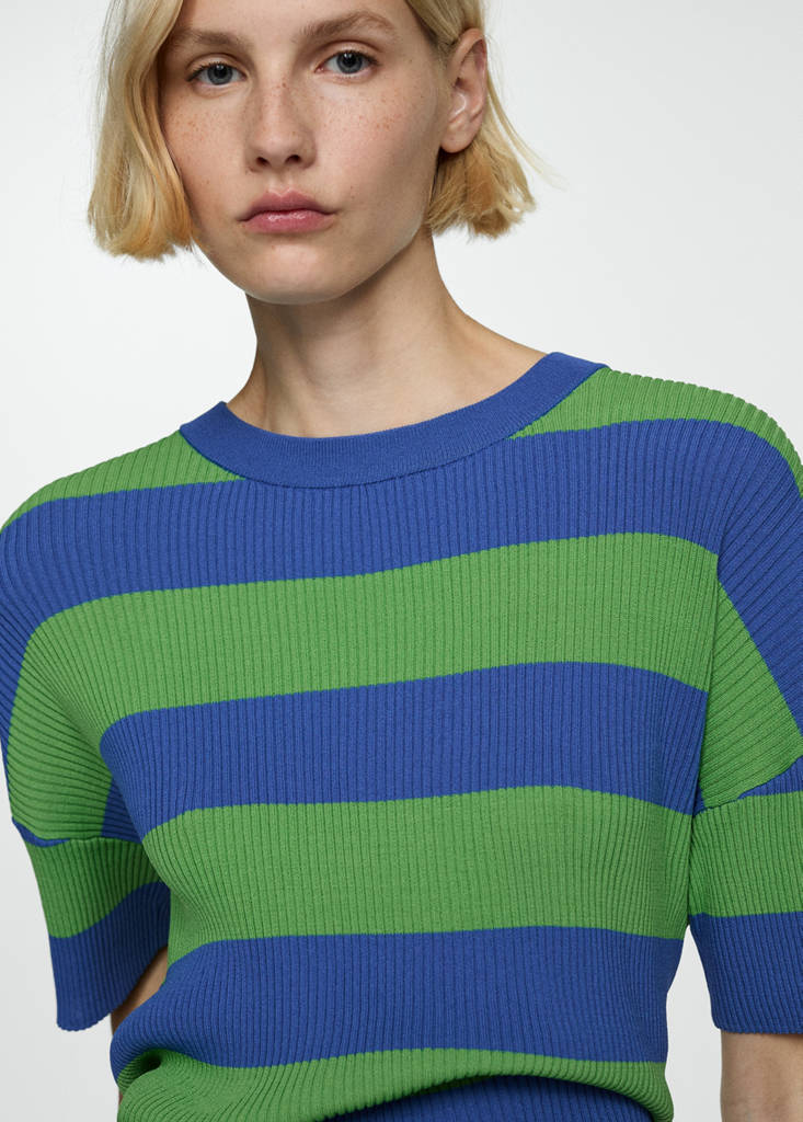 Ribbed  knit t-shirt — Blue