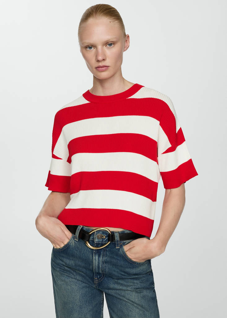 Ribbed  knit t-shirt — Red