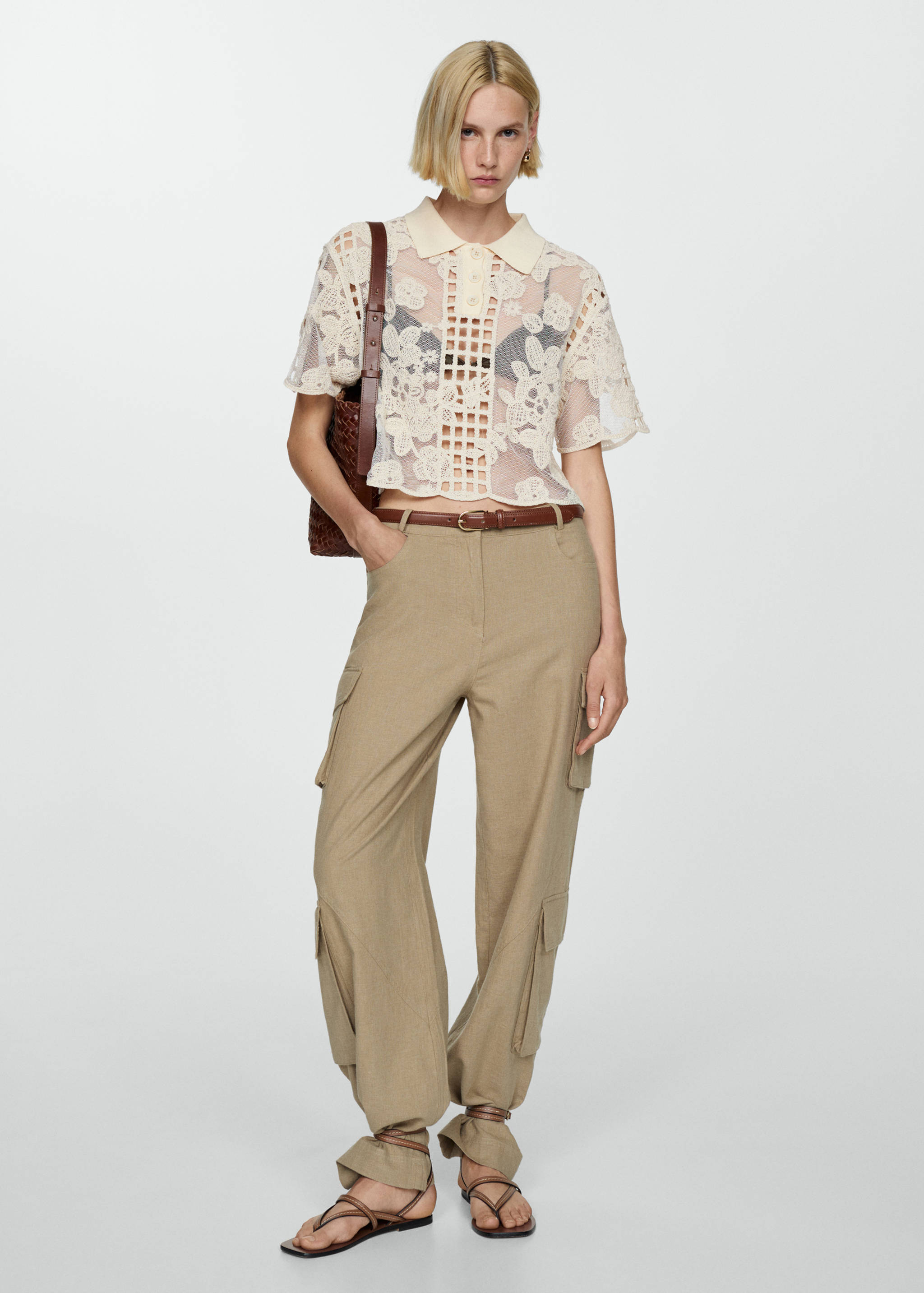 Embroidered blouse with openwork details - General plane