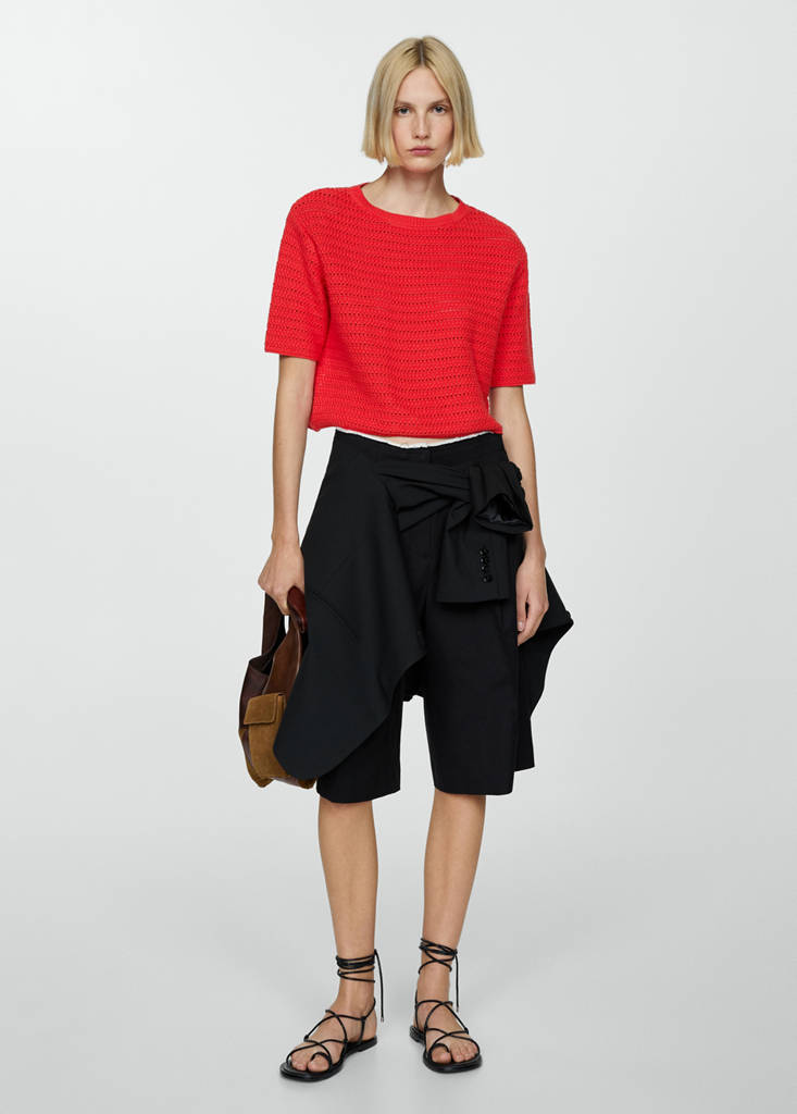 Knitted sweater with openwork details — Coral Red