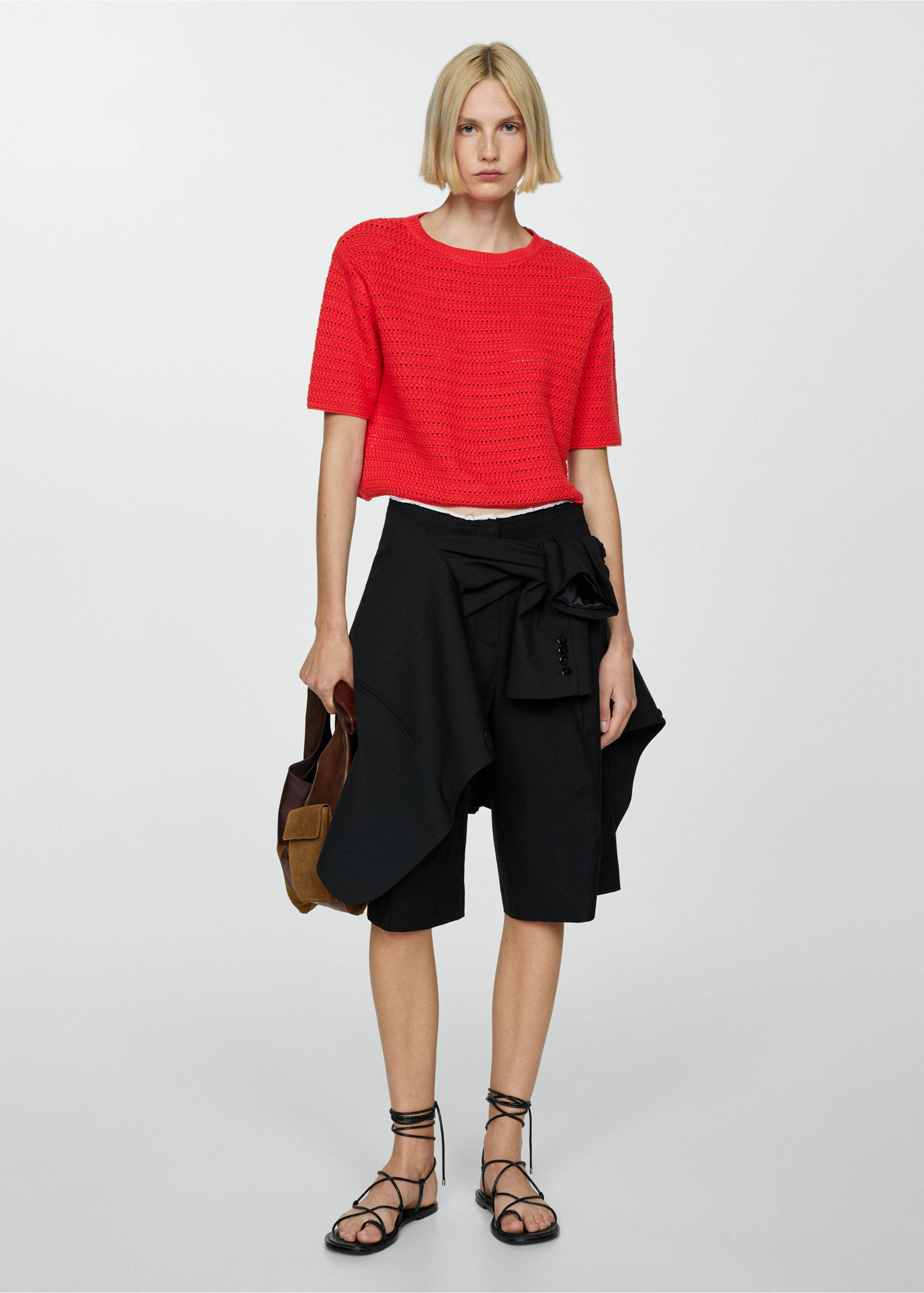 Pull-over maille détails ajourés - Plan général, Corail. Ref: 77040342-00.