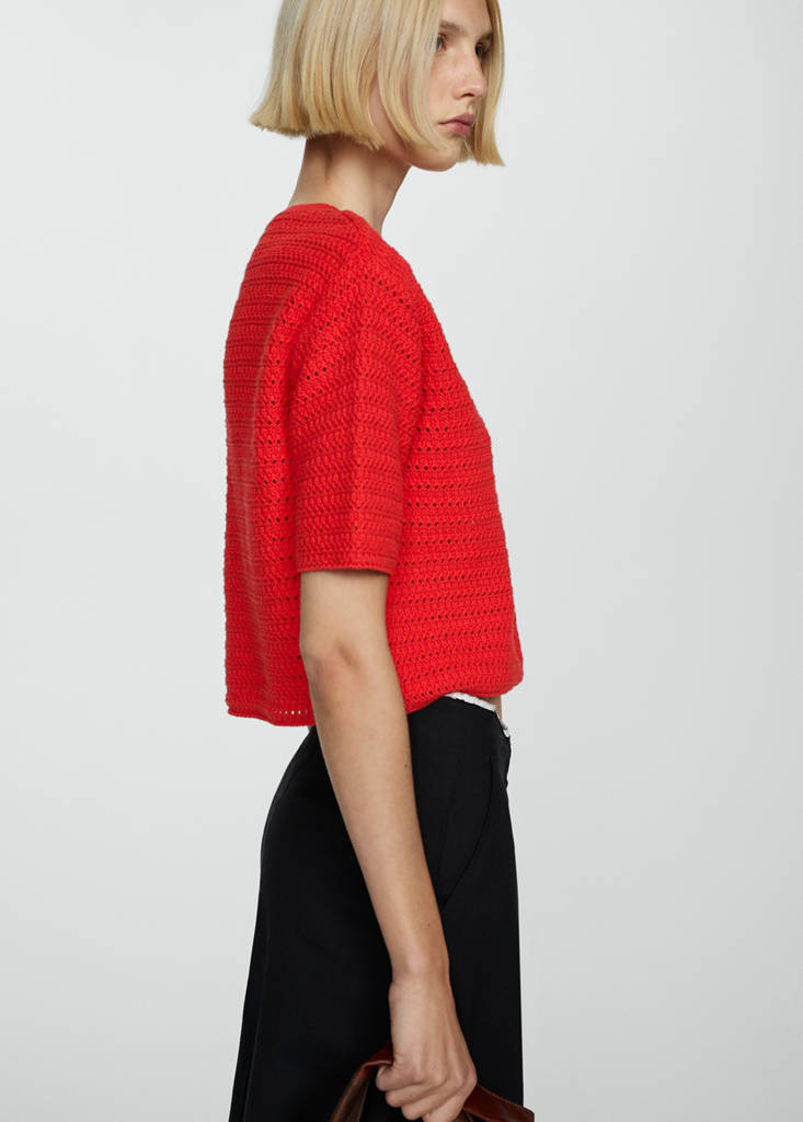 Knitted sweater with openwork details — Coral Red
