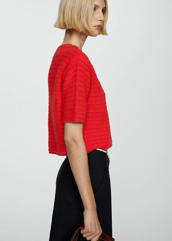 Knitted sweater with openwork details — Coral Red