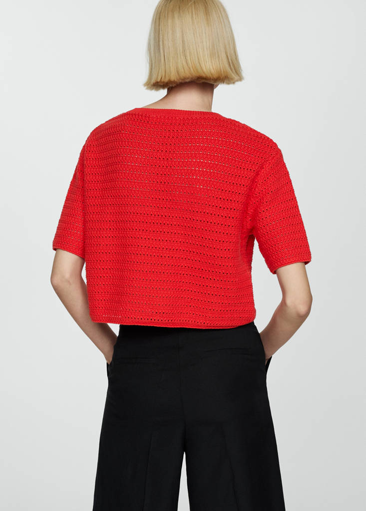 Knitted sweater with openwork details — Coral Red