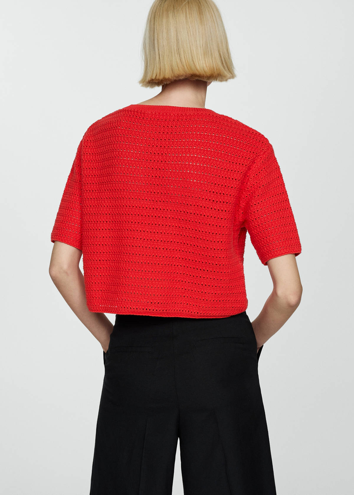 Knitted sweater with openwork details — Coral Red