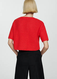 Knitted sweater with openwork details — Coral Red 3
