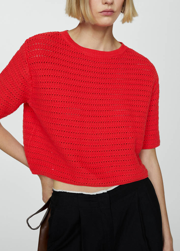 Knitted sweater with openwork details — Coral Red