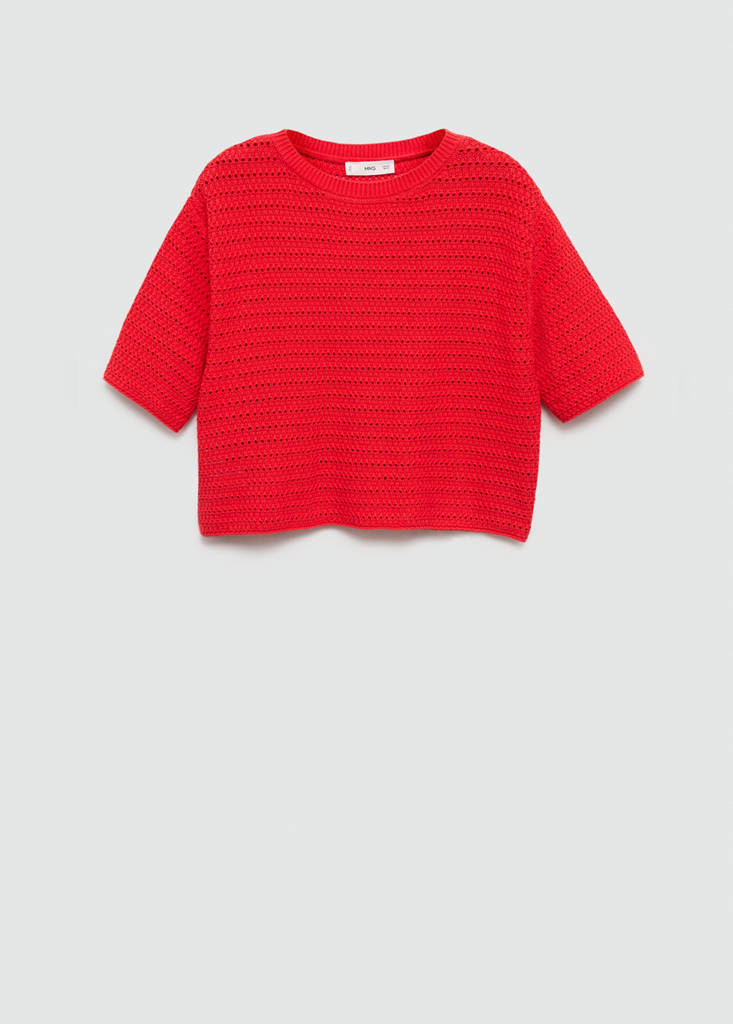 Knitted sweater with openwork details — Coral Red