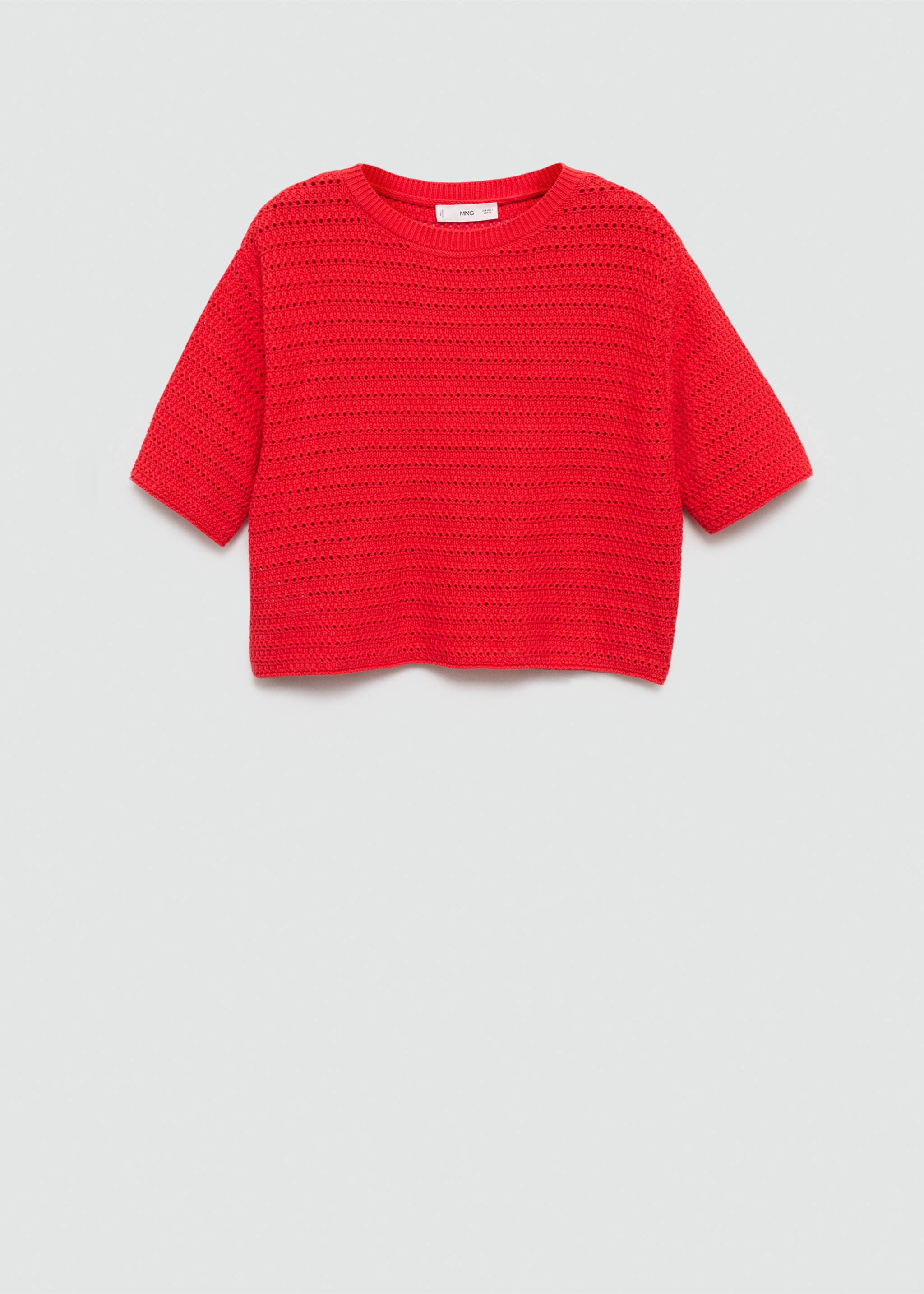 Knitted sweater with openwork details - Article without model, Coral Red. Ref: 77040342-00.