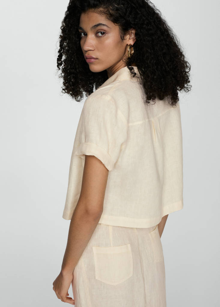 Short sleeve linen-blend shirt — Yellow