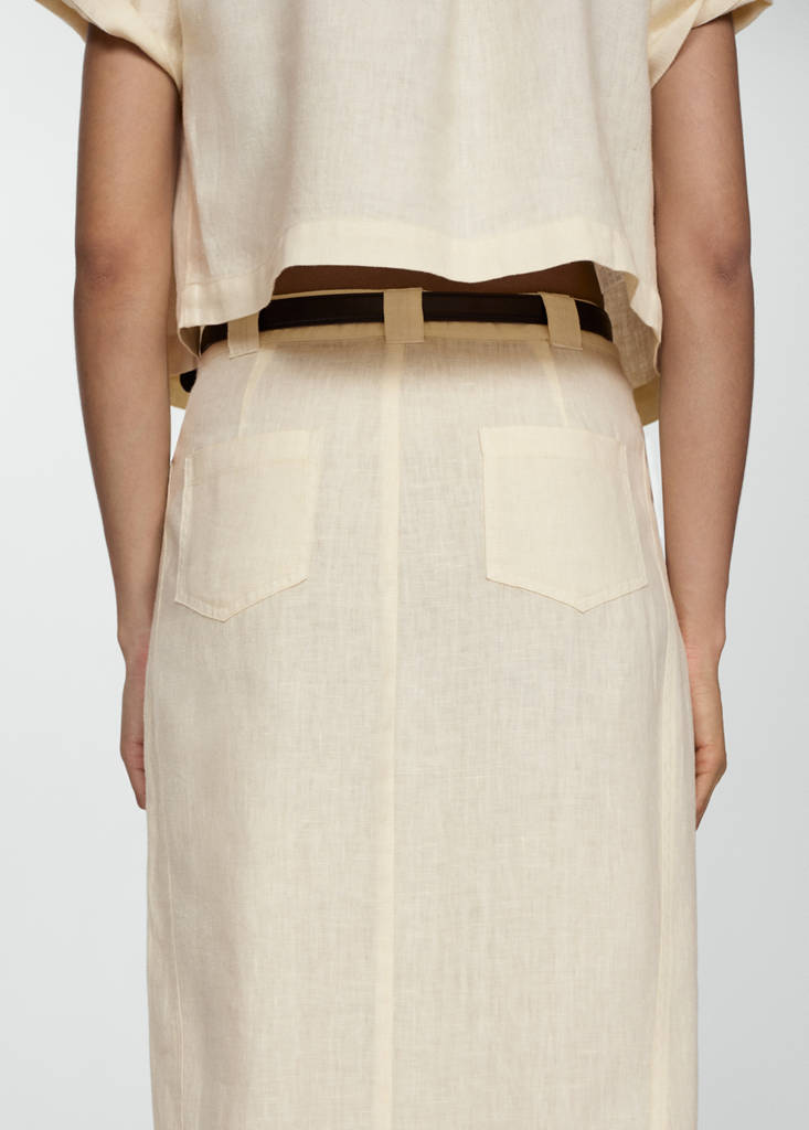 Short sleeve linen-blend shirt — Yellow