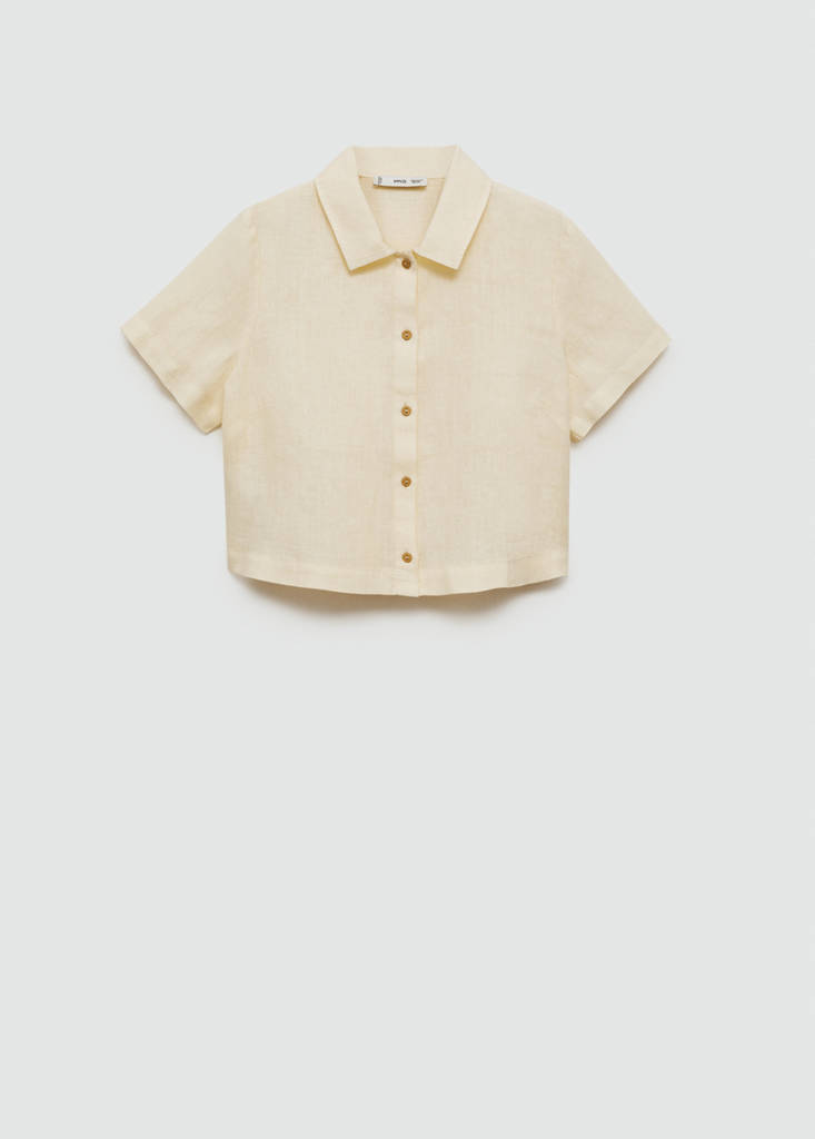 Short sleeve linen-blend shirt — Yellow
