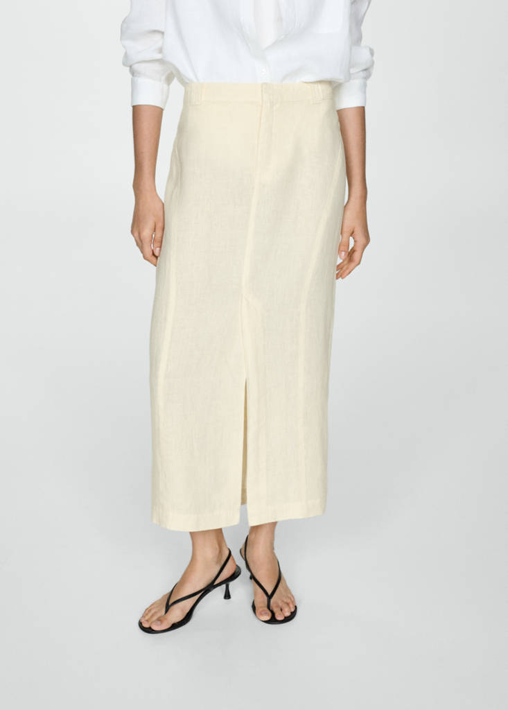Linen skirt with slit — Pastel Yellow