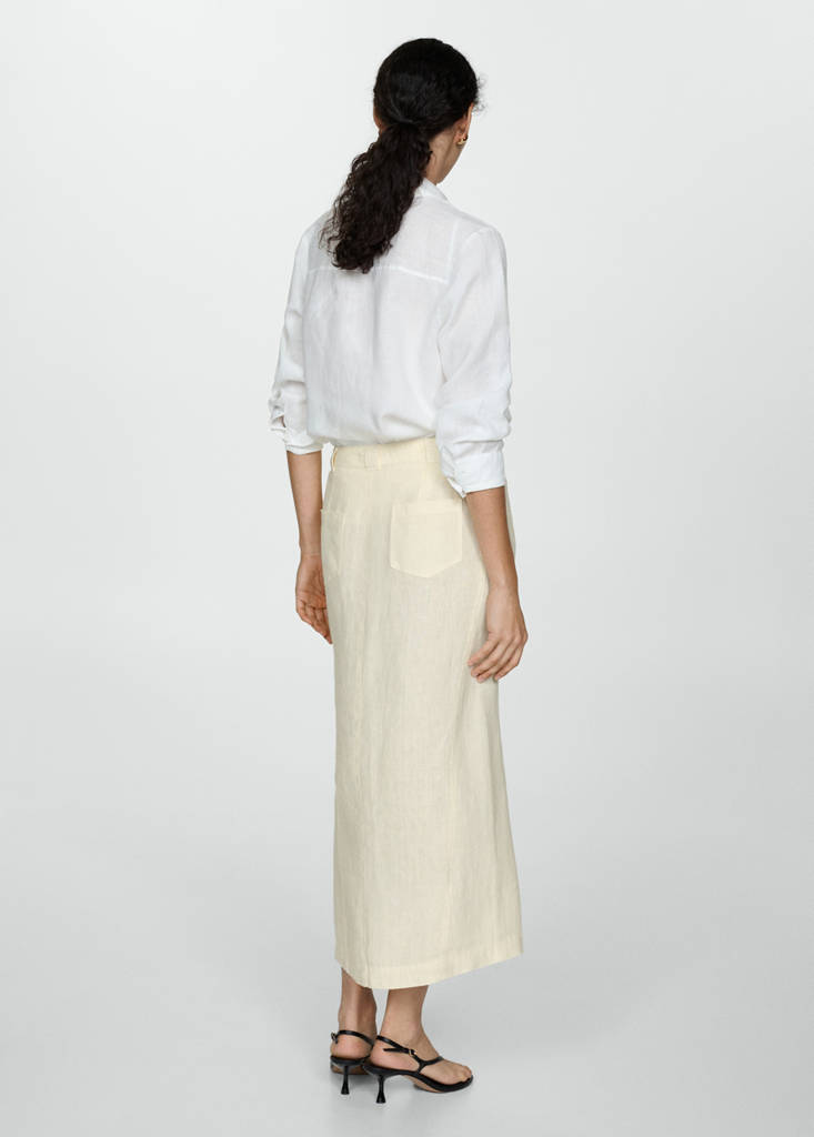 Linen skirt with slit — Pastel Yellow