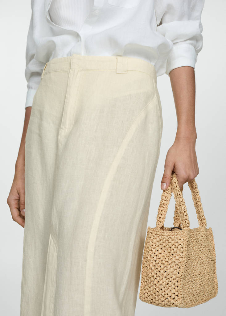 Linen skirt with slit — Pastel Yellow