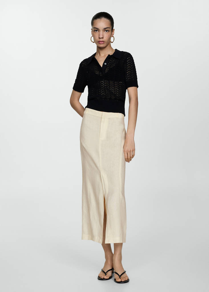 Linen skirt with slit — Pastel Yellow