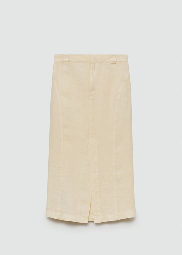 Linen skirt with slit — Pastel Yellow