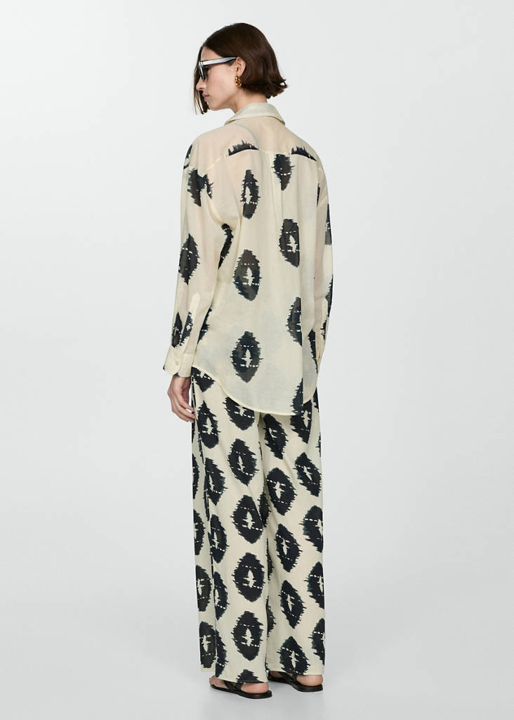Wide leg printed trousers — Ecru