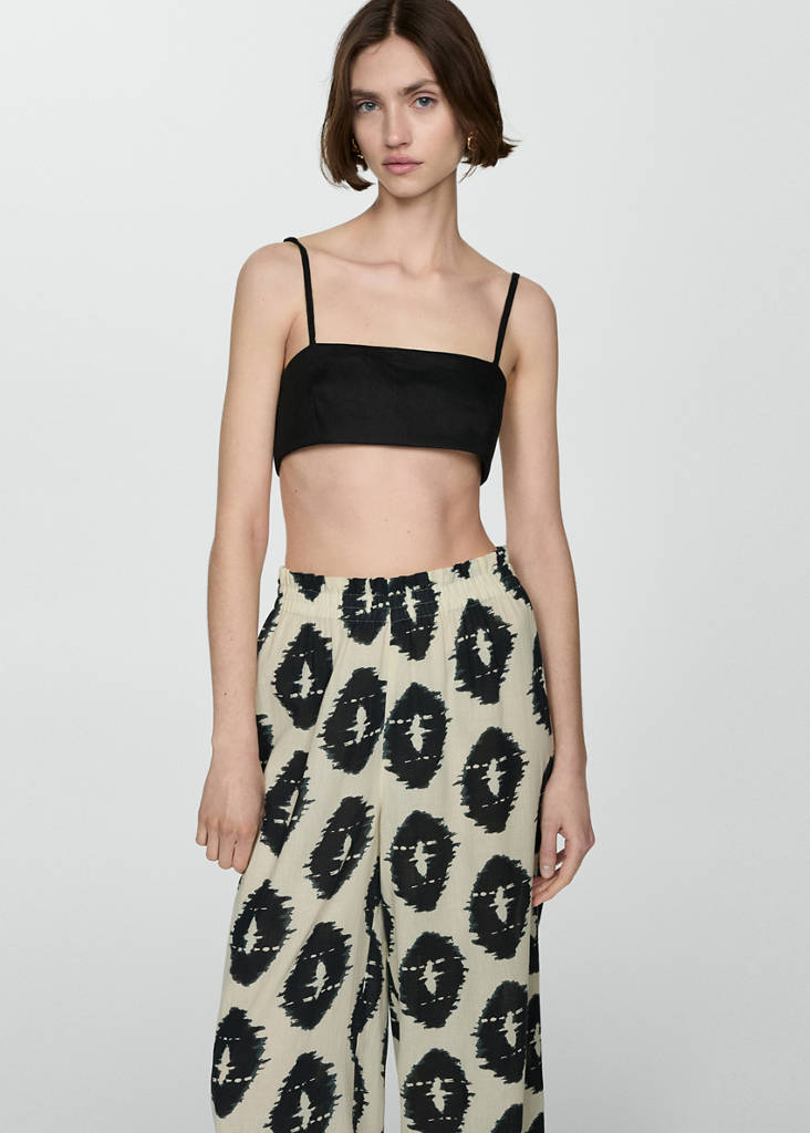 Wide leg printed trousers — Ecru