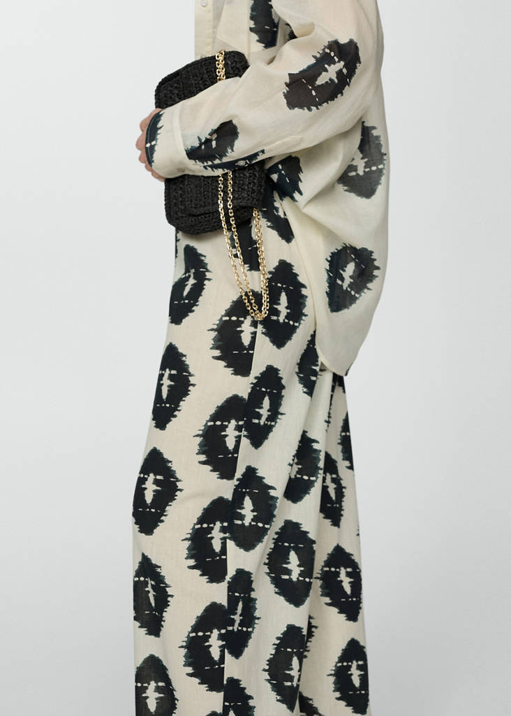 Wide leg printed trousers — Ecru