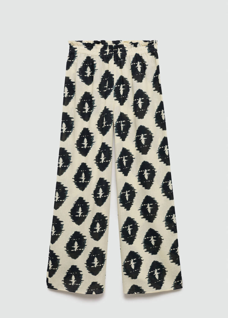 Wide leg printed trousers — Ecru