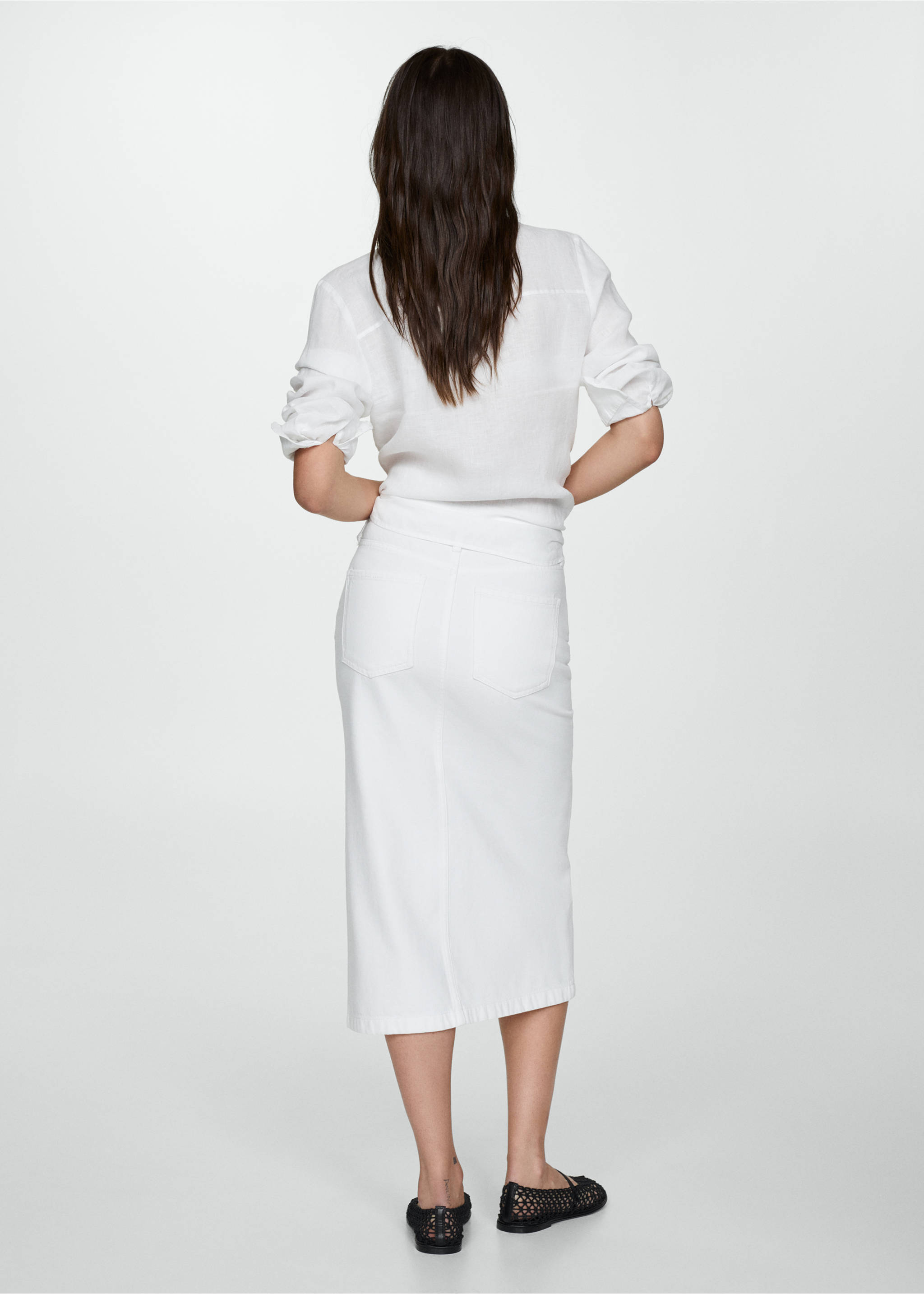 Jupe jean fendue - Verso de l’article, Blanc. Ref: 77040356-00.