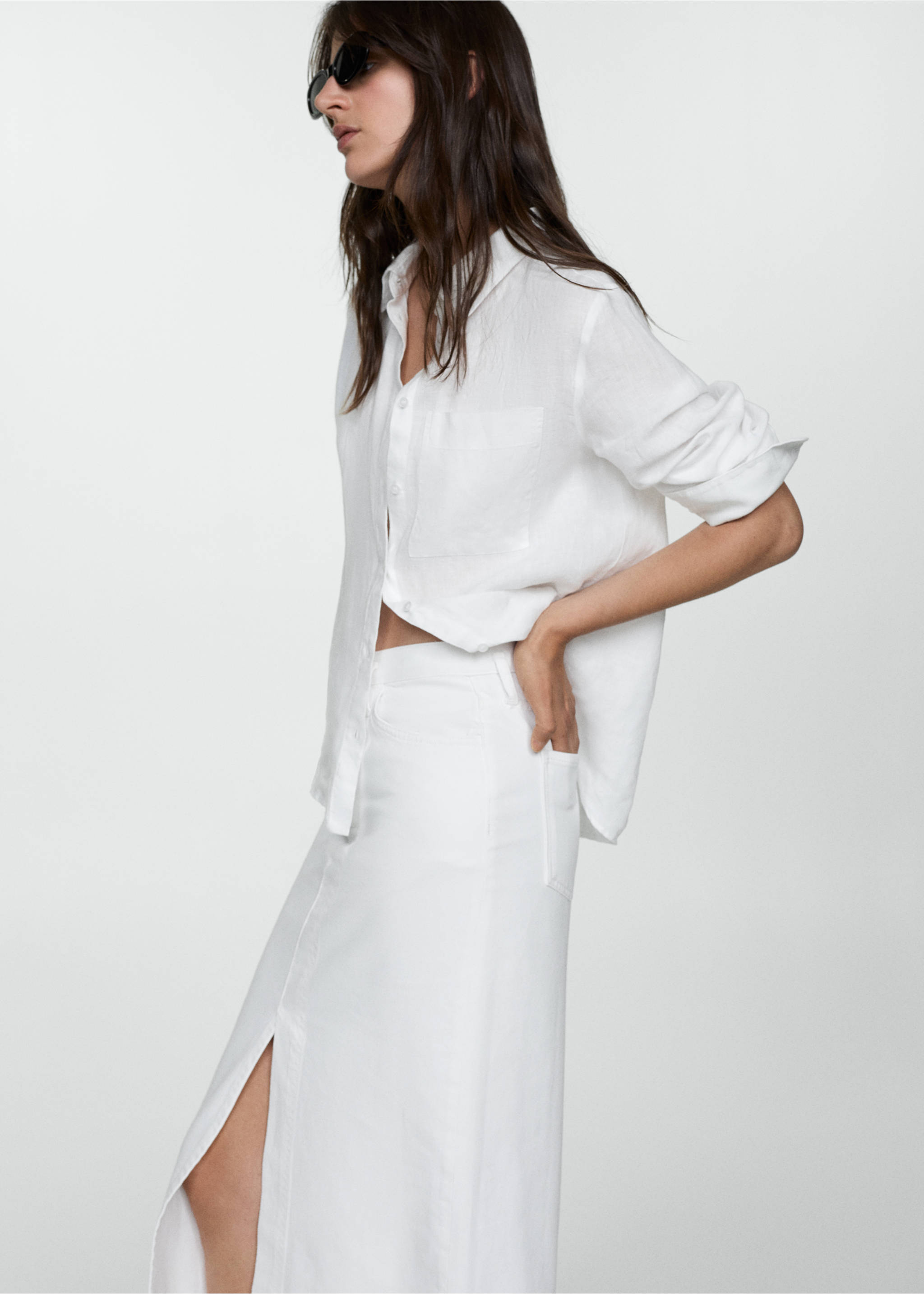 Jupe jean fendue - Détail de l'article 1, Blanc. Ref: 77040356-00.