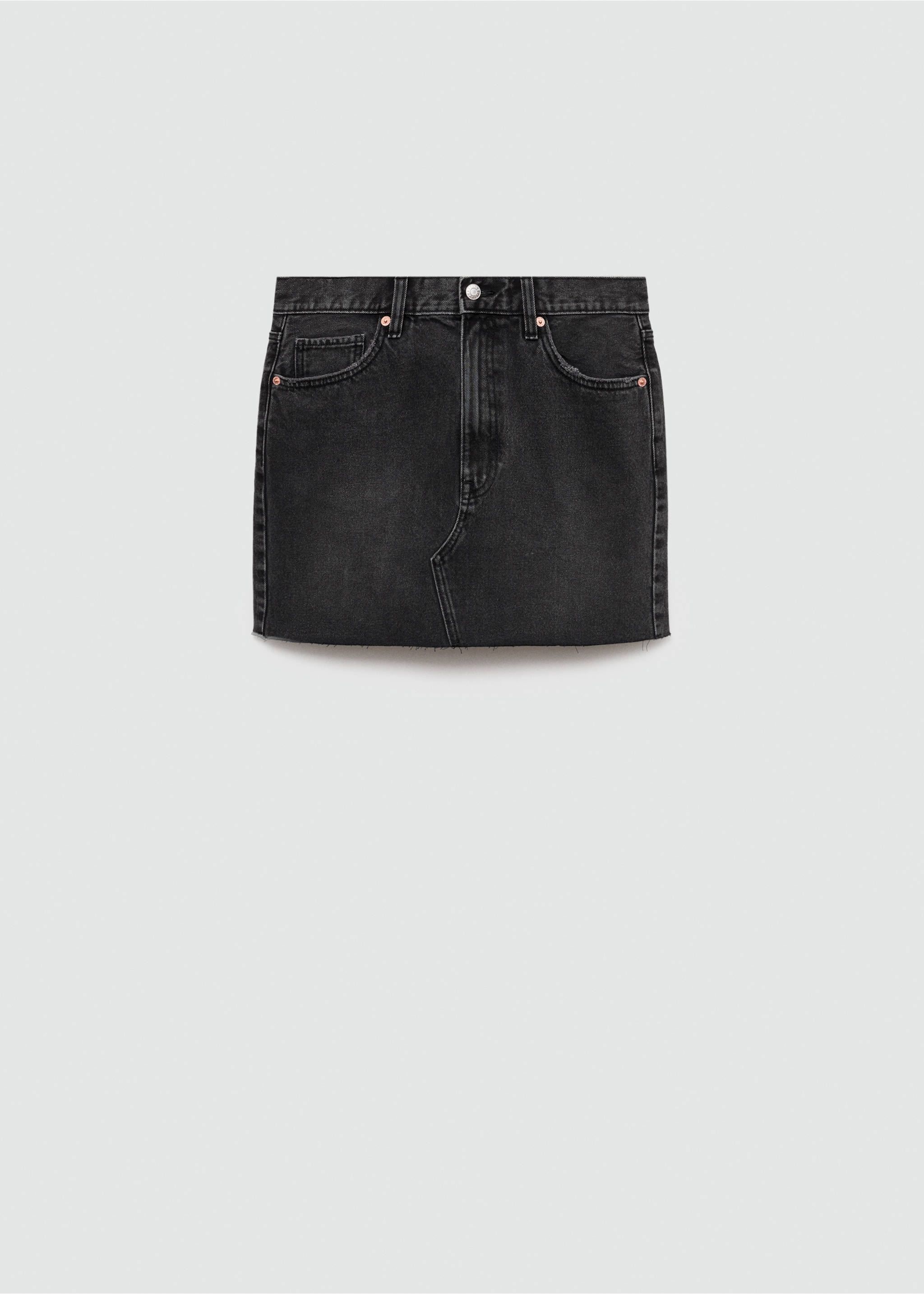 Denim miniskirt with frayed hem - Article without model, Black denim. Ref: 77040365-00.