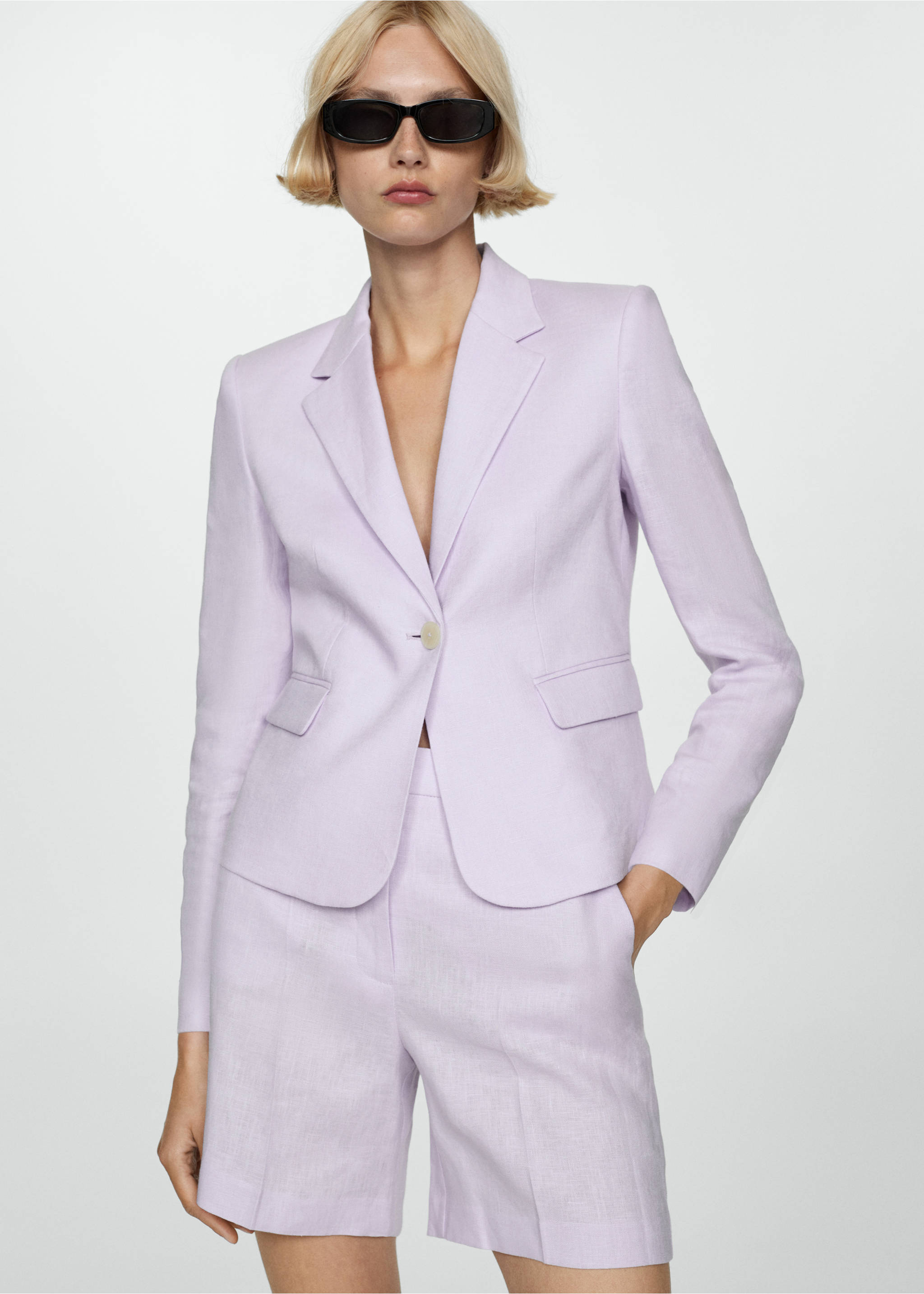 Blazer traje crop lino - Plano medio, Morado claro/pastel. Ref: 77040371-00.