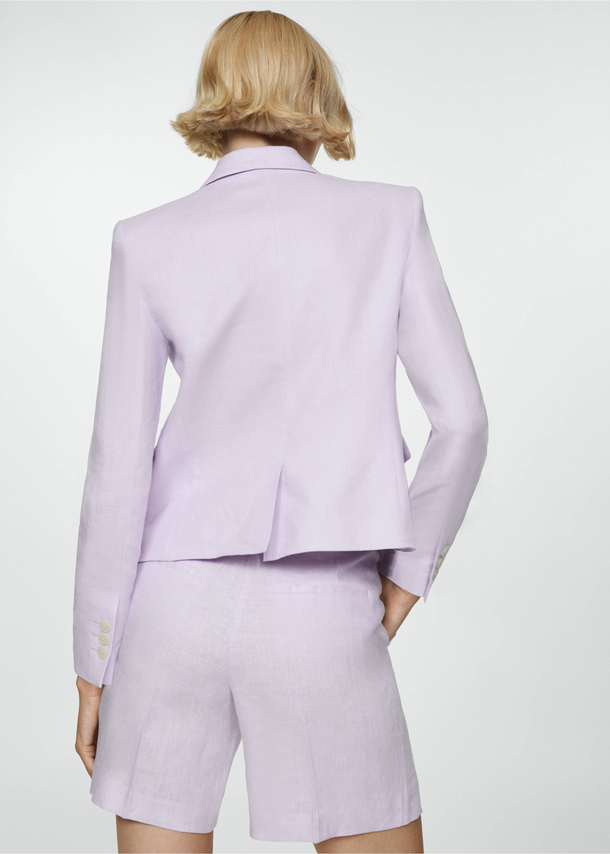 Blazer traje crop lino - Reverso del artículo, Morado claro/pastel. Ref: 77040371-00.