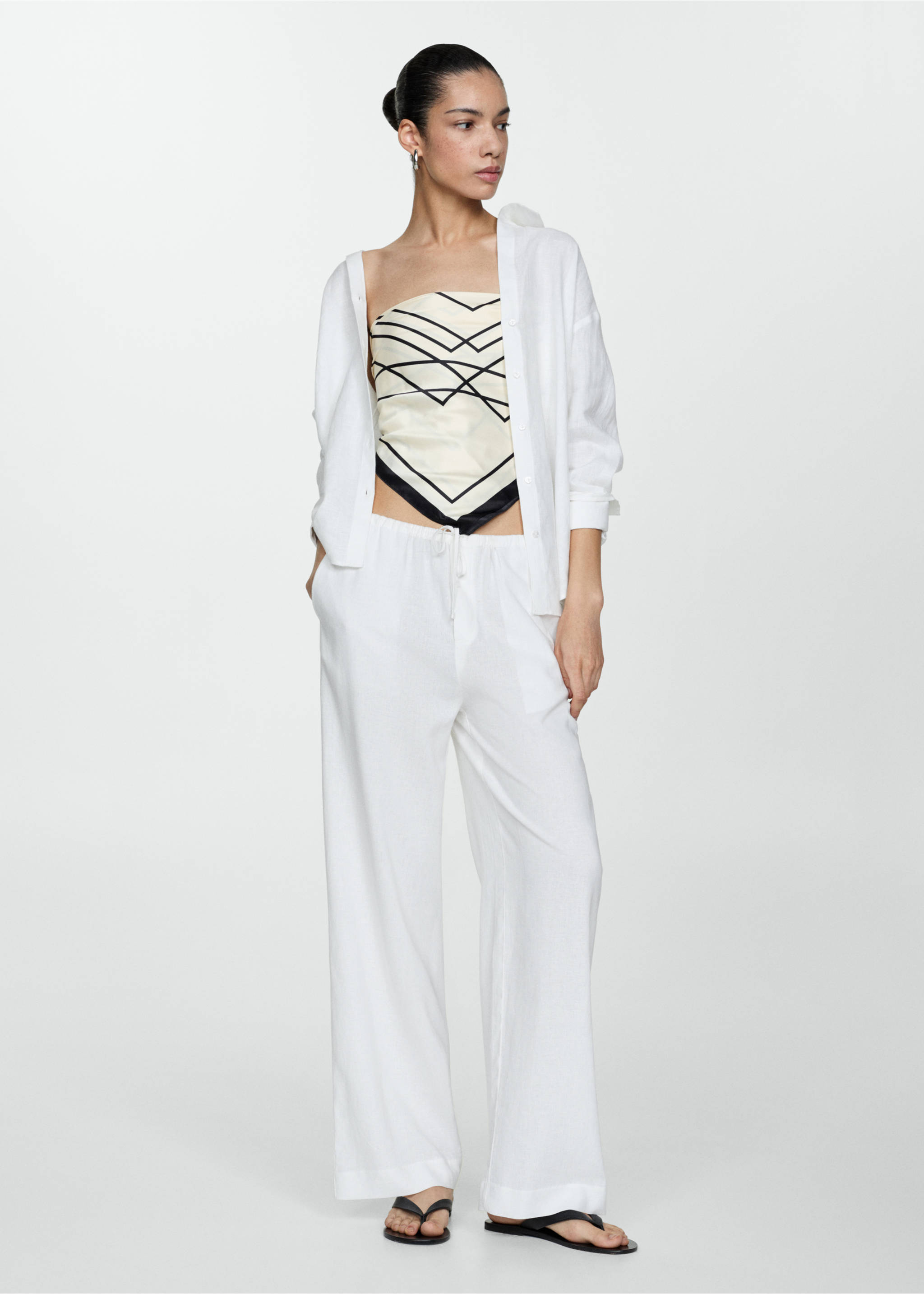 Straight linen-blend trousers - General plane, White. Ref: 77040372-00.