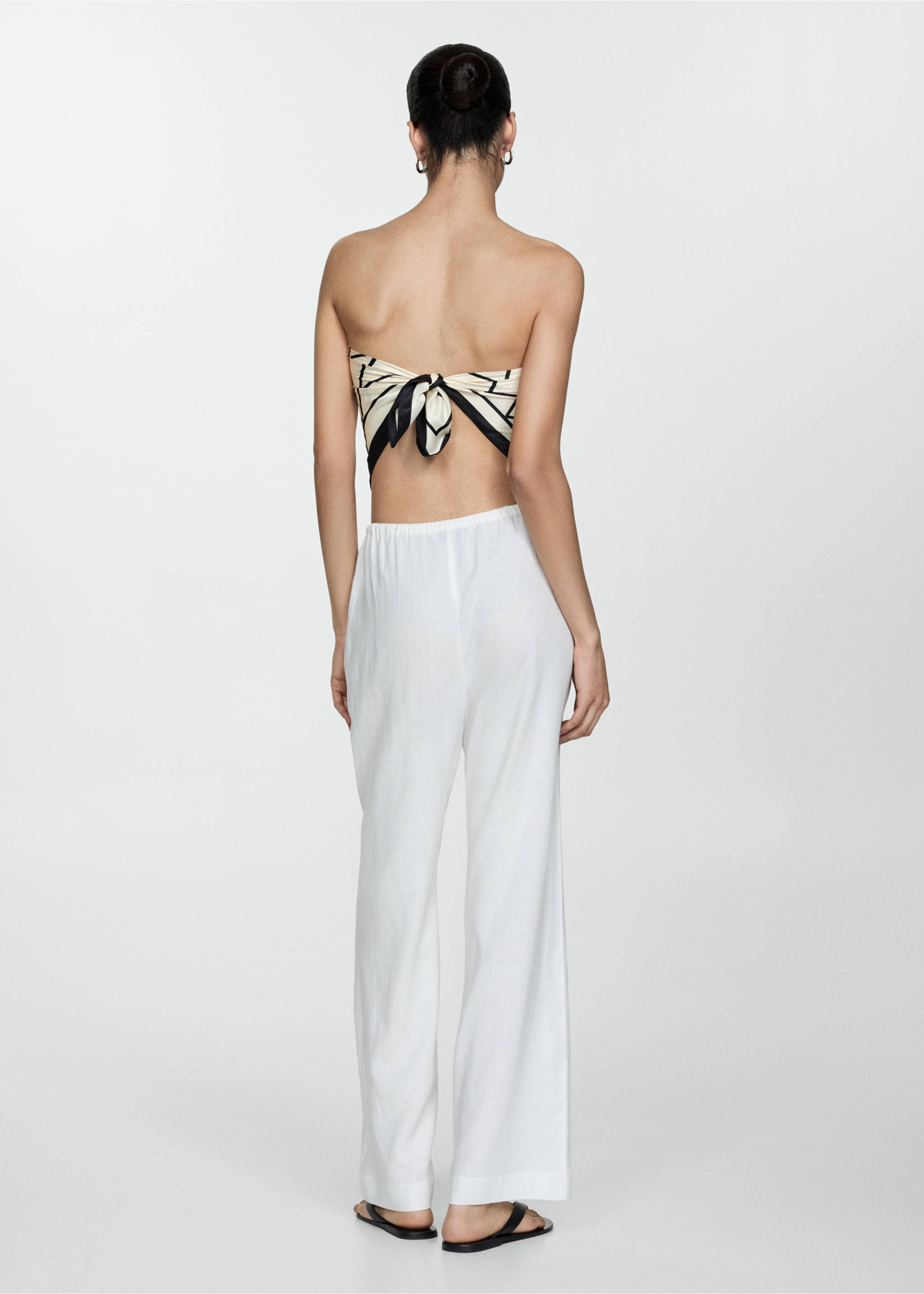 Straight linen-blend trousers - Reverse of the article, White. Ref: 77040372-00.