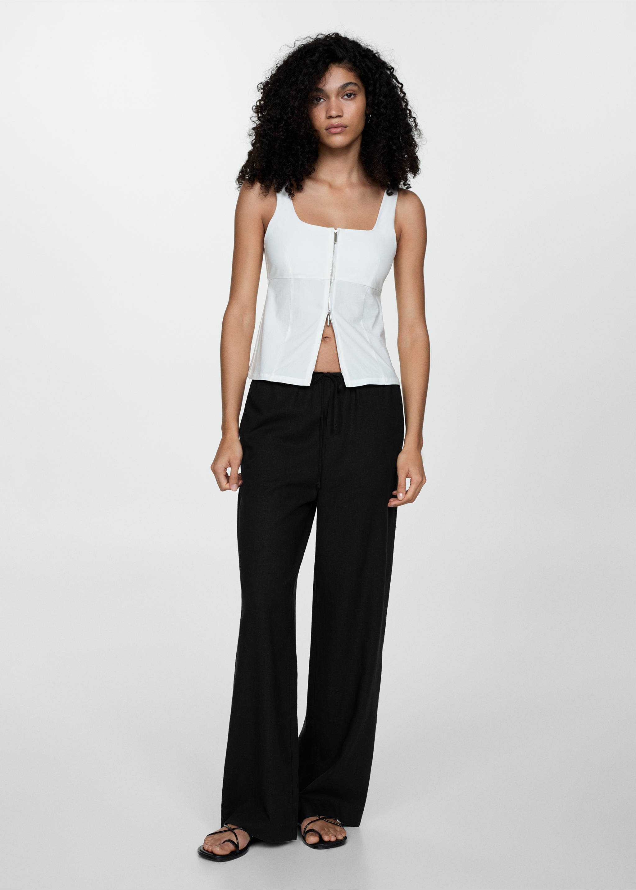 Straight linen-blend trousers - General plane, Black. Ref: 77040372-00.