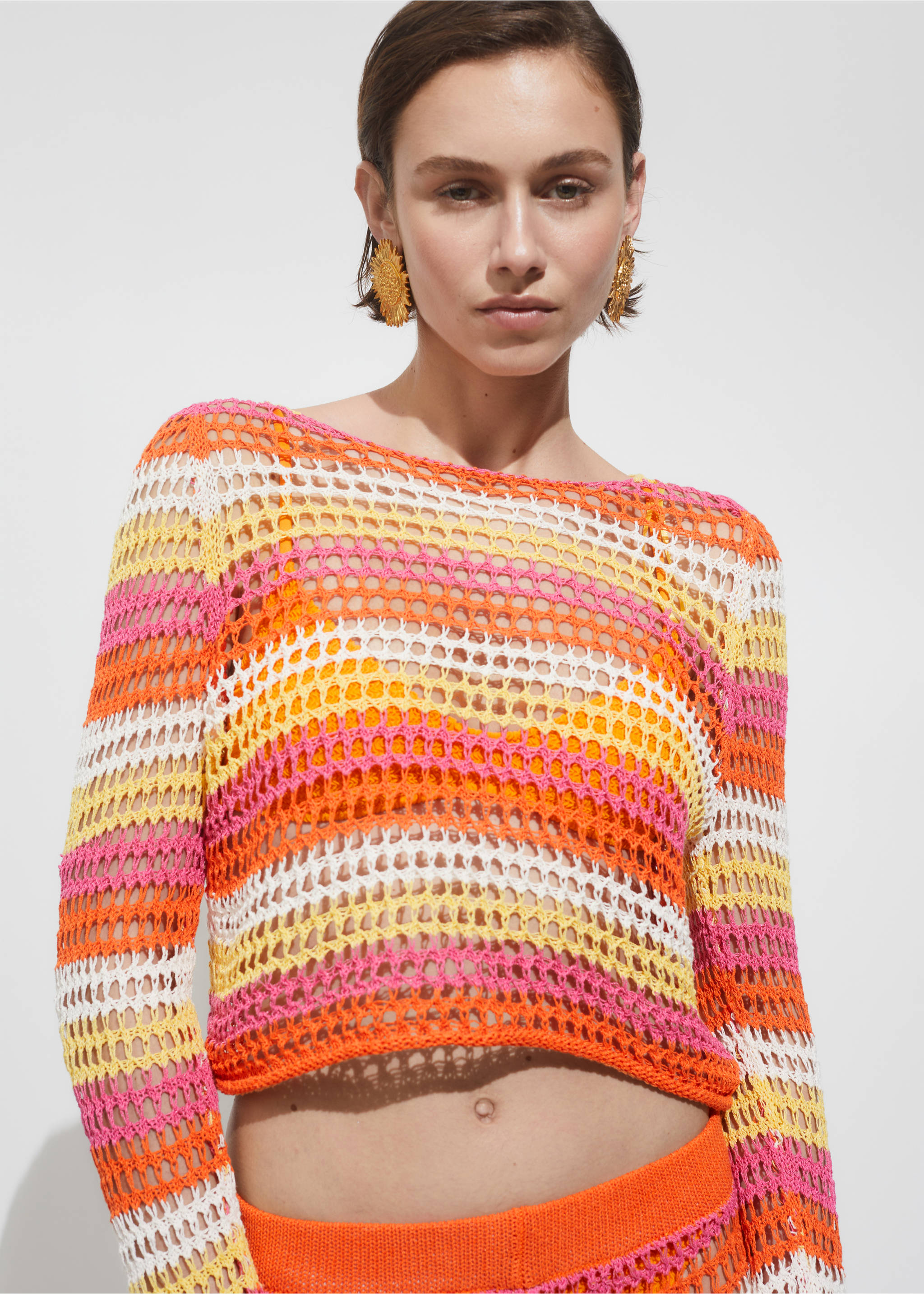 Pull-over crochet combiné - Plan moyen, Orange. Ref: 77040379-00.