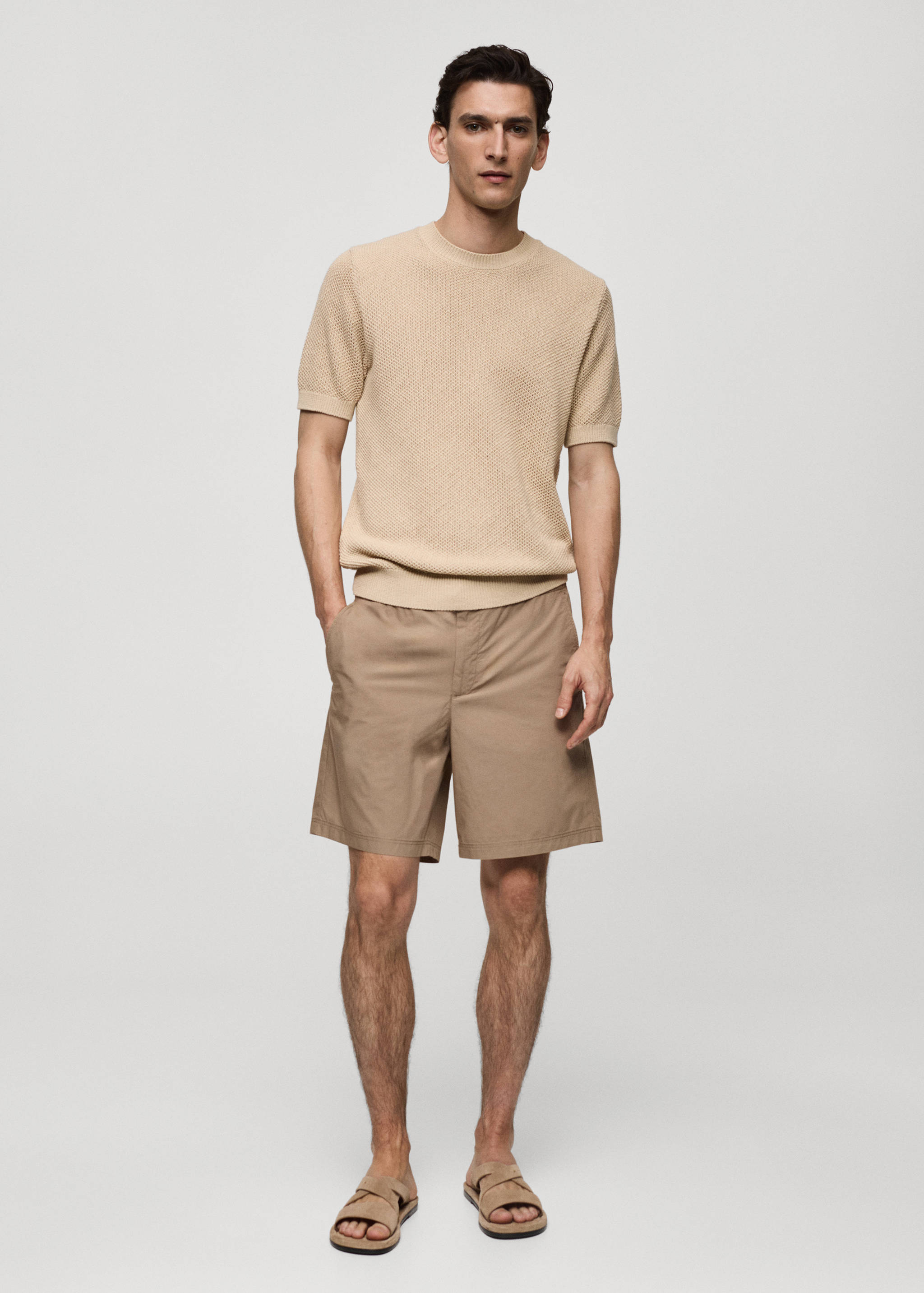 100% cotton bermuda shorts with drawstring - General plane