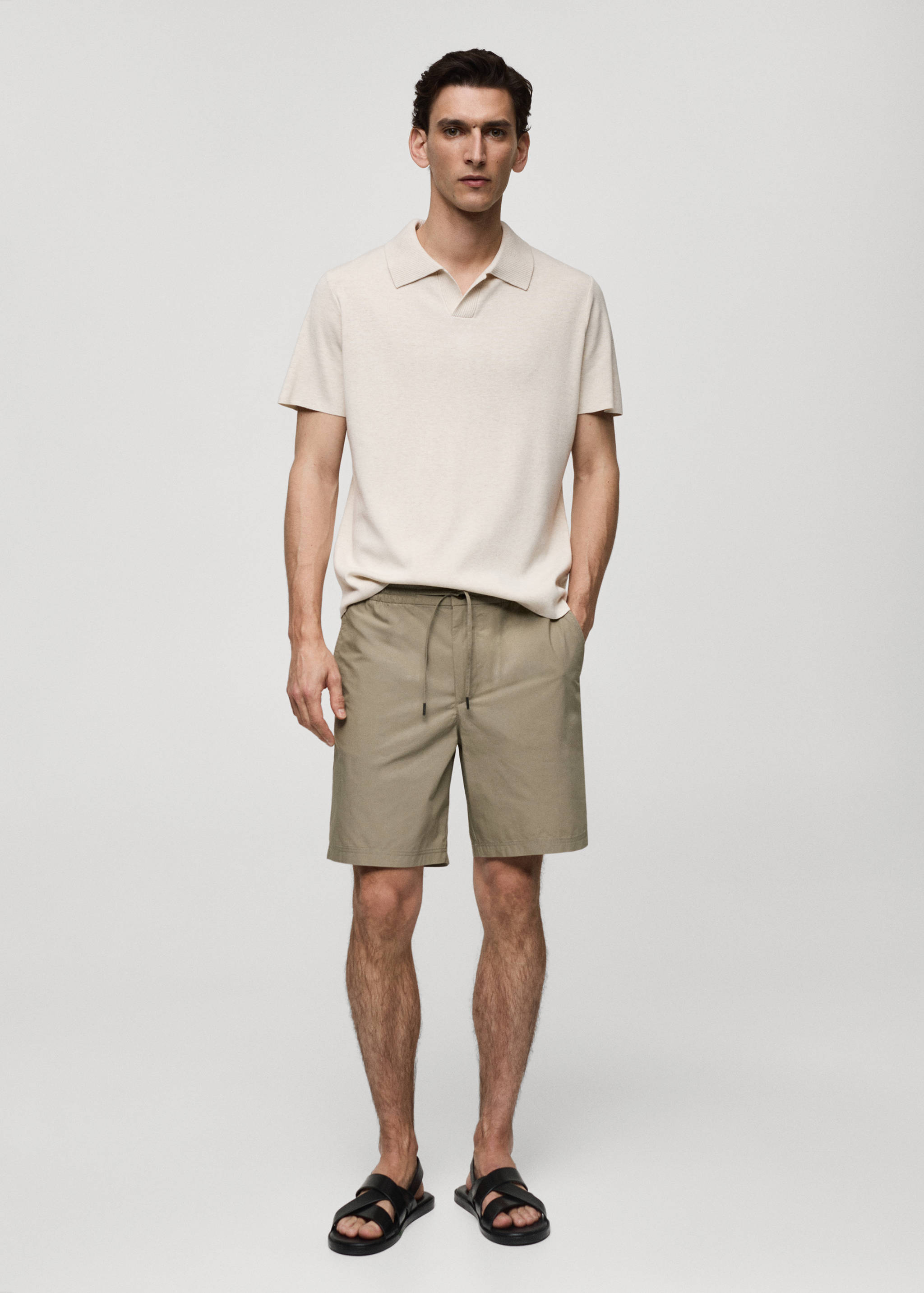 100% cotton bermuda shorts with drawstring - General plane