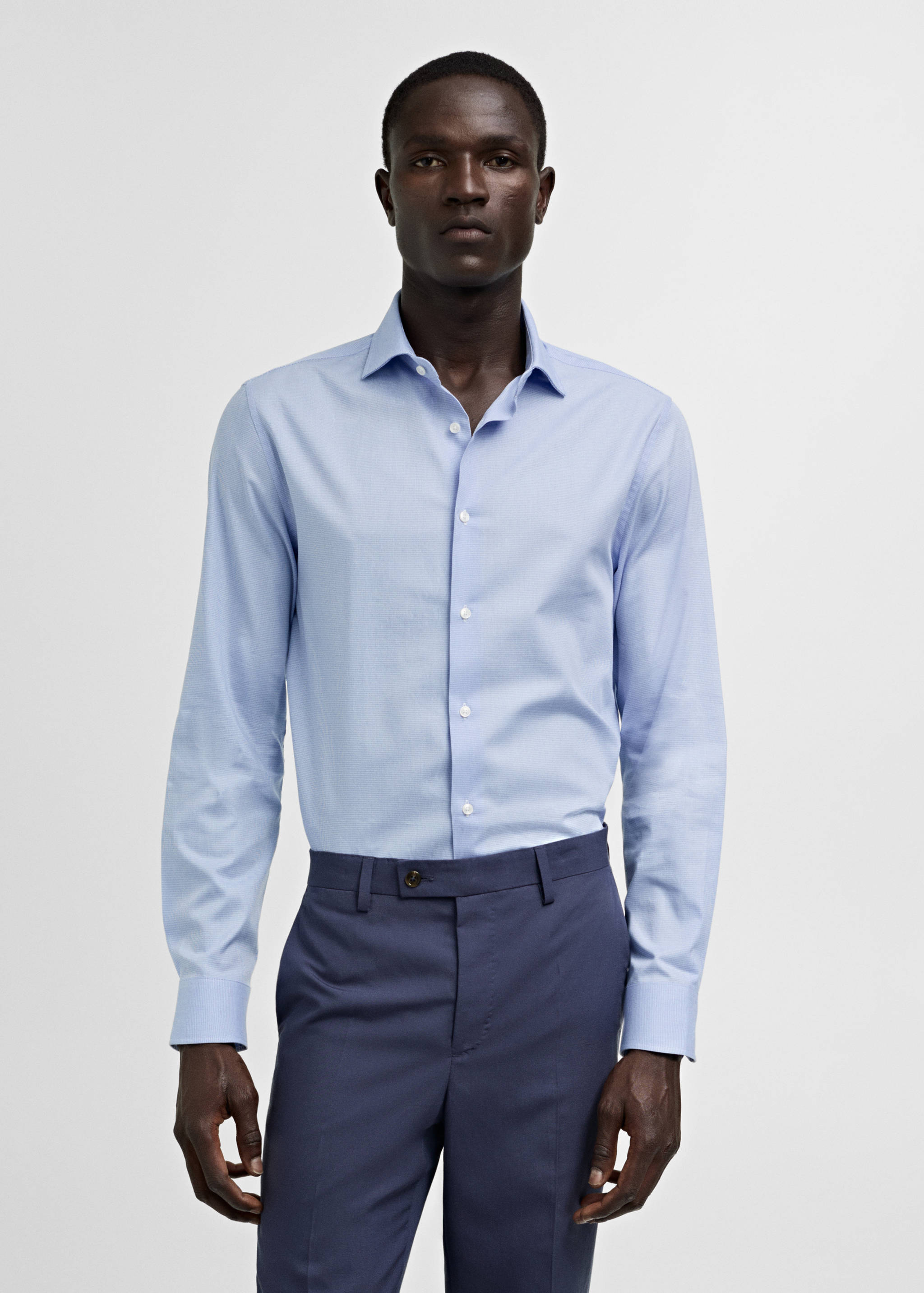 Slim-fit micro-print twill suit shirt - Medium plane