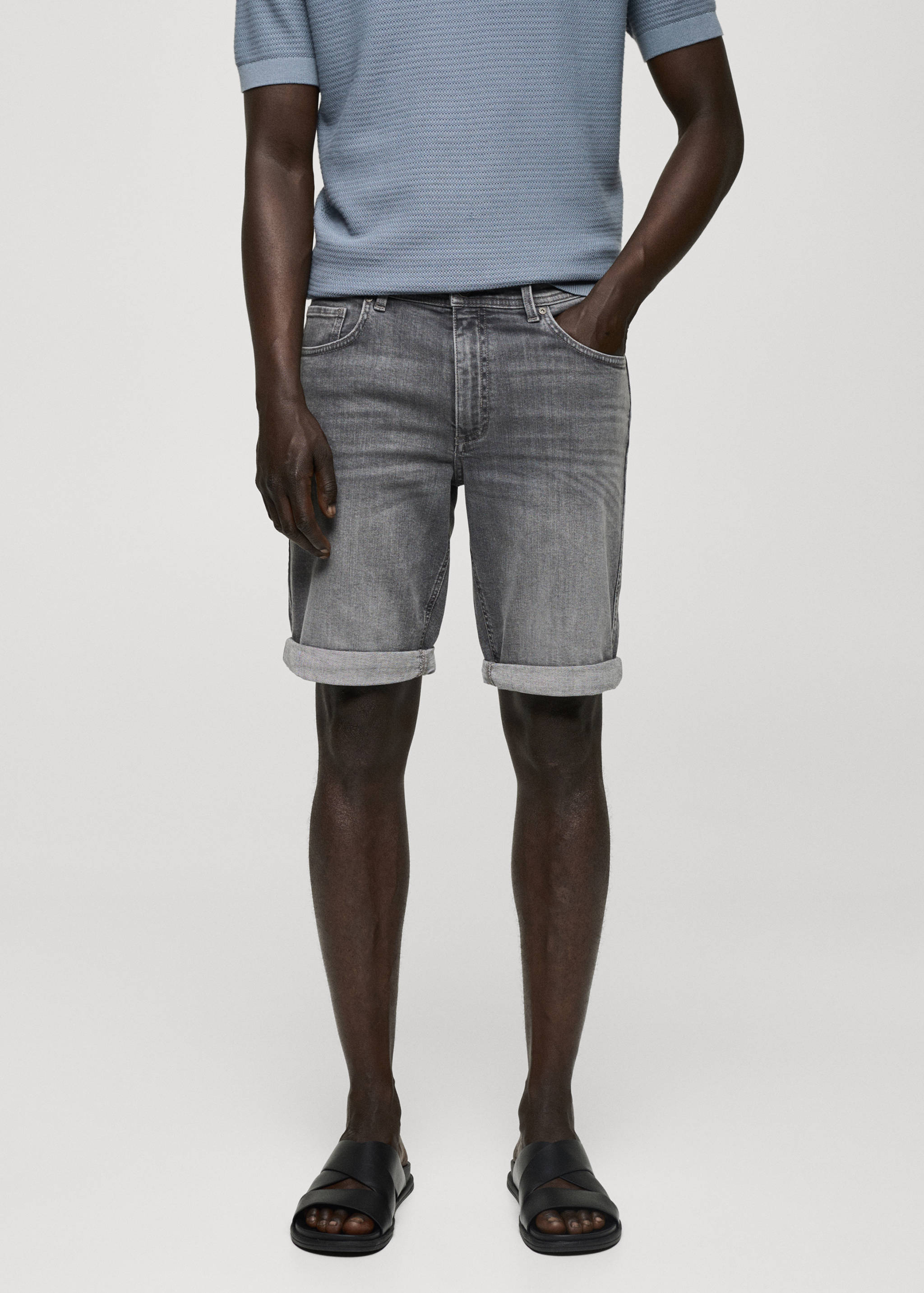 Slim-fit denim bermuda shorts - Medium plane