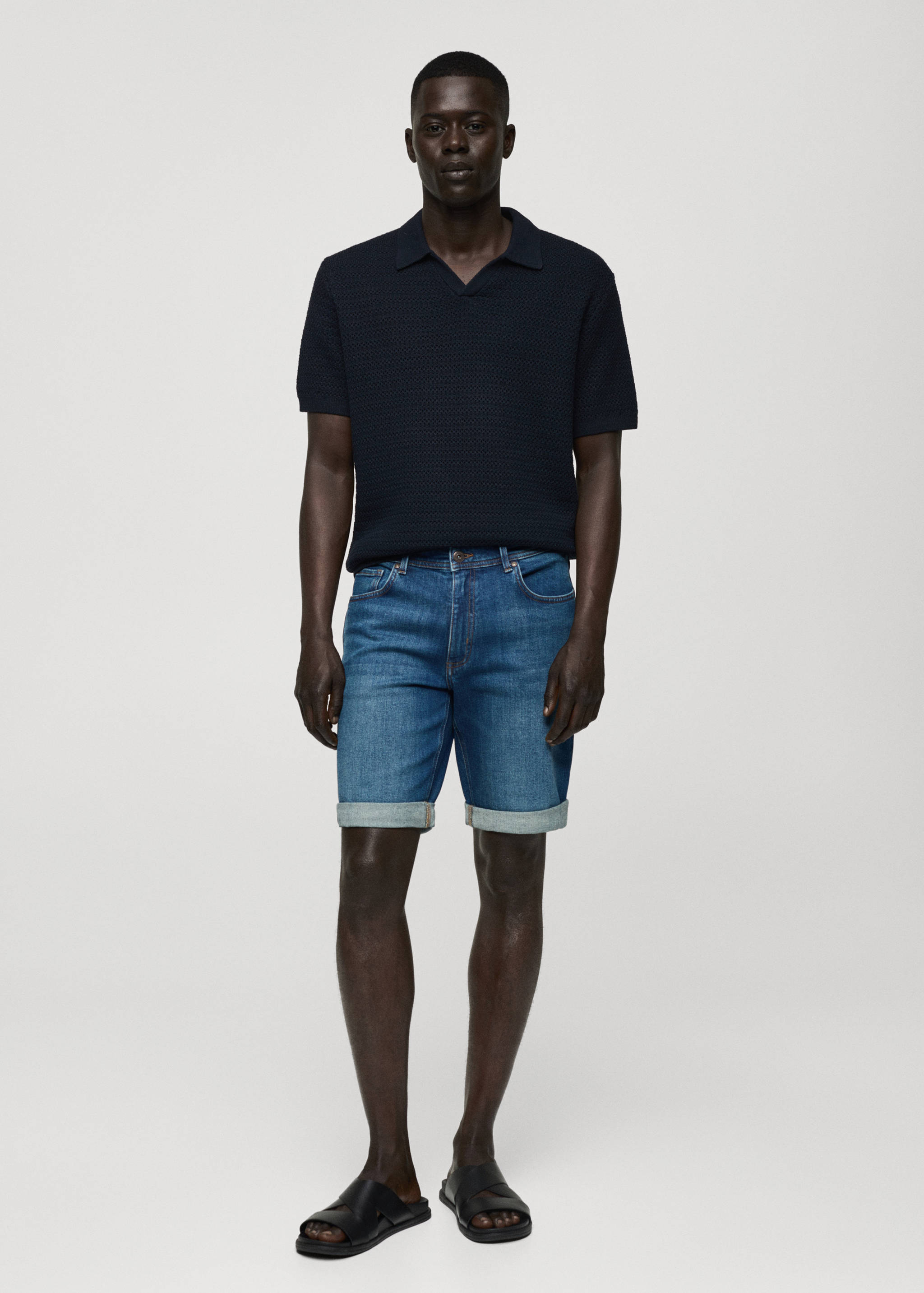 Slim-fit denim bermuda shorts - General plane
