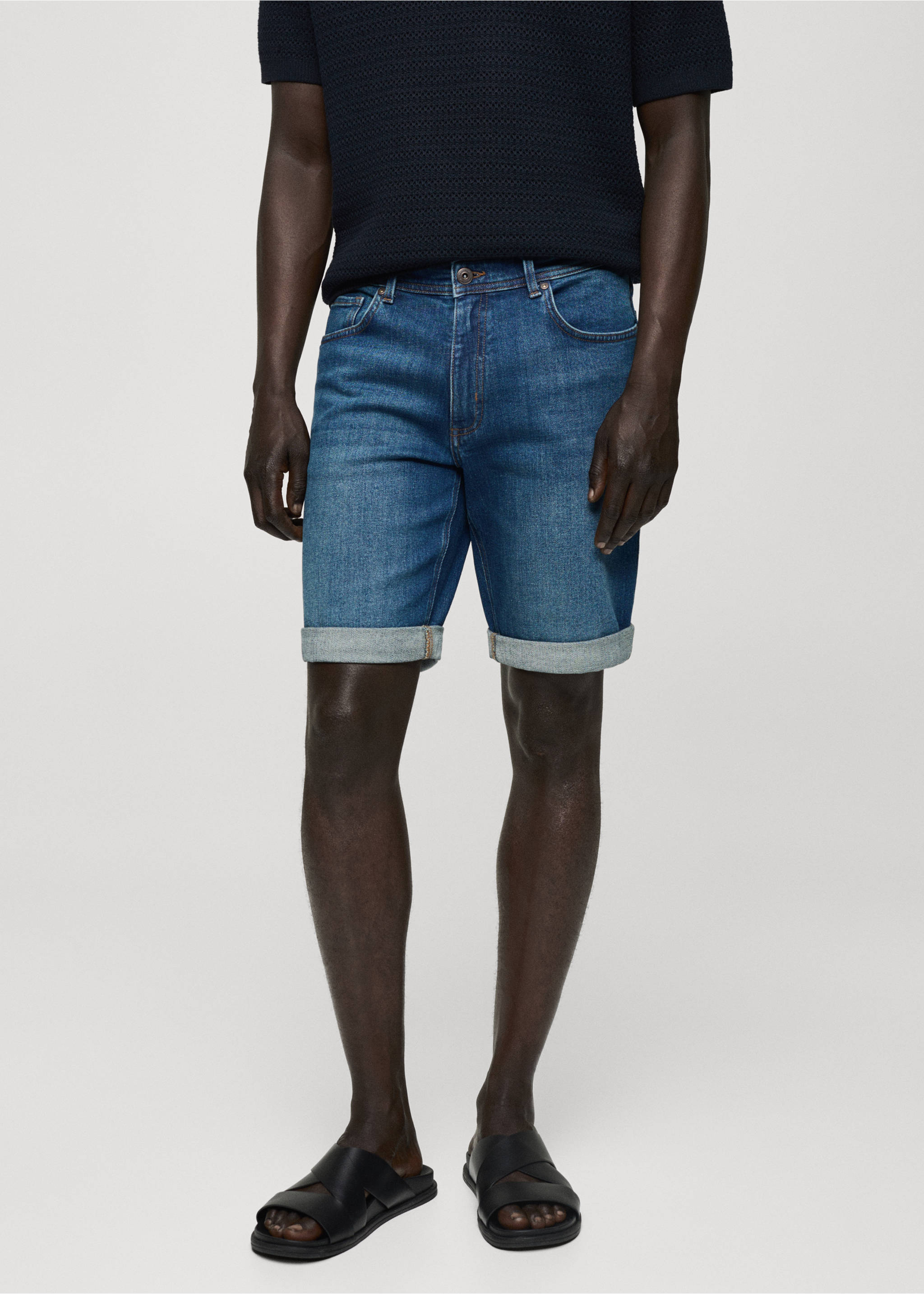 Bermudas vaqueras slim fit - Plano medio, Azul oscuro. Ref: 77040578-00.