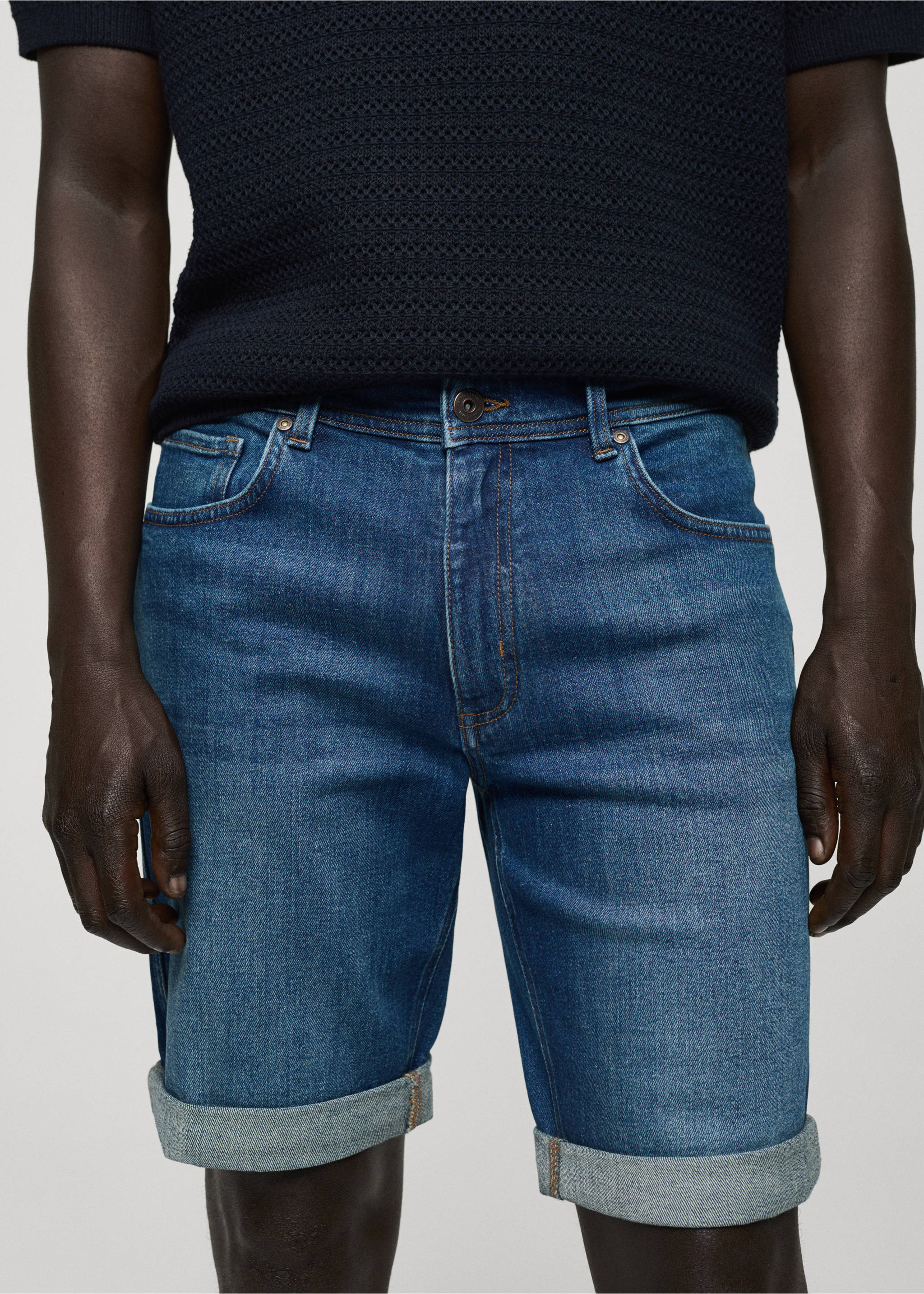 Bermudas vaqueras slim fit - Detalle del artículo 1, Azul oscuro. Ref: 77040578-00.