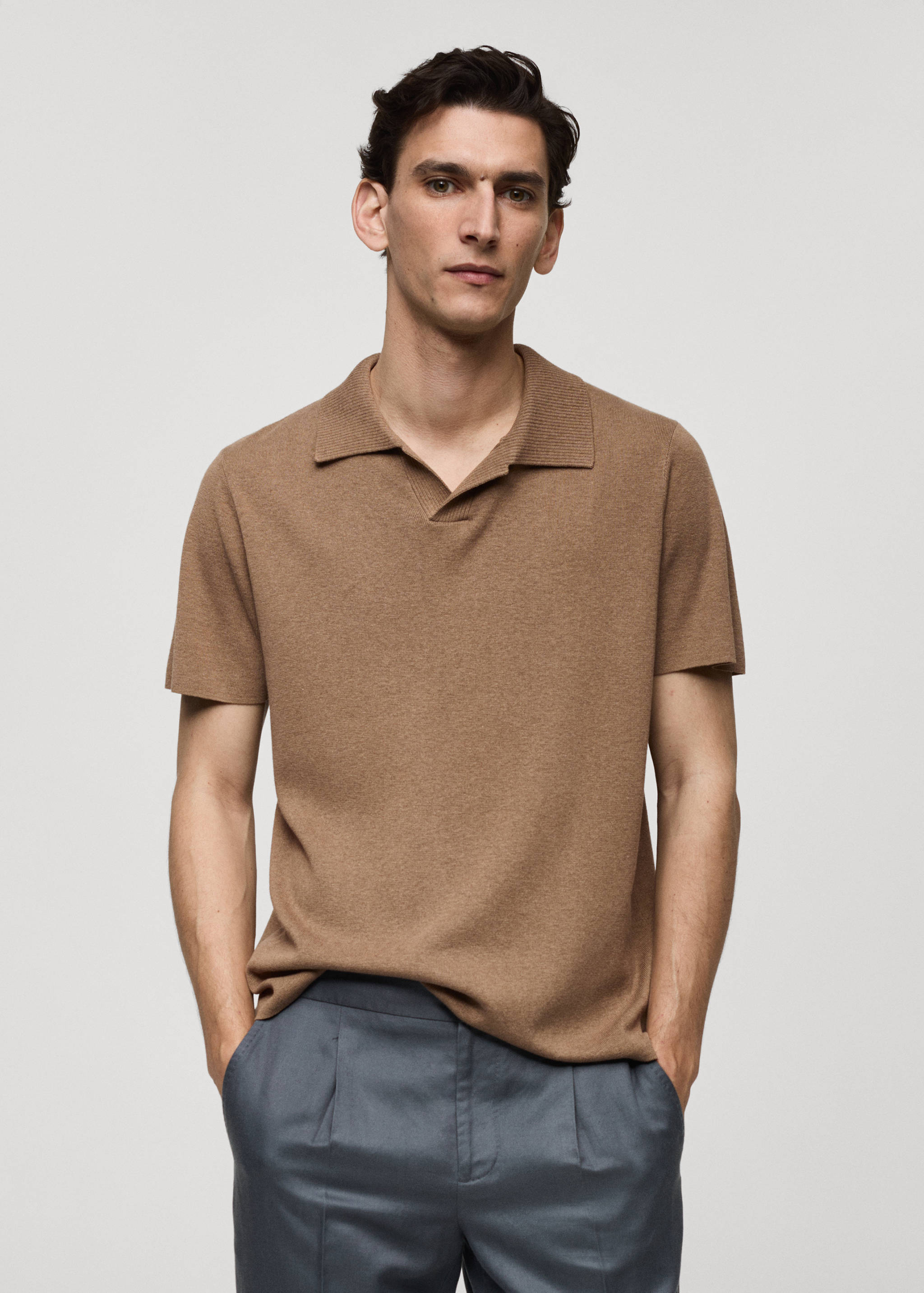 Textured knitted cotton polo shirt - Medium plane