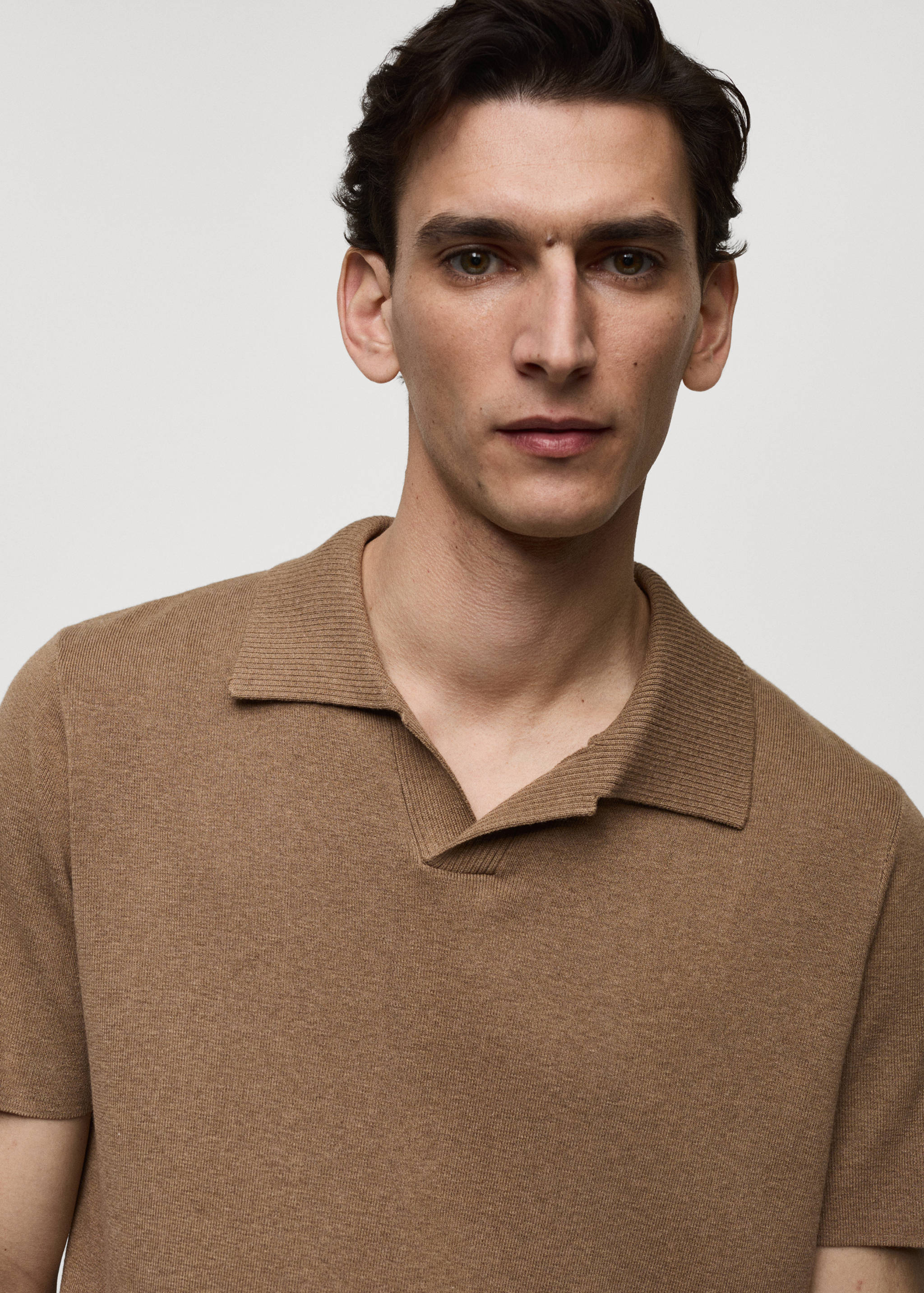 Textured knitted cotton polo shirt - Details of the article 1