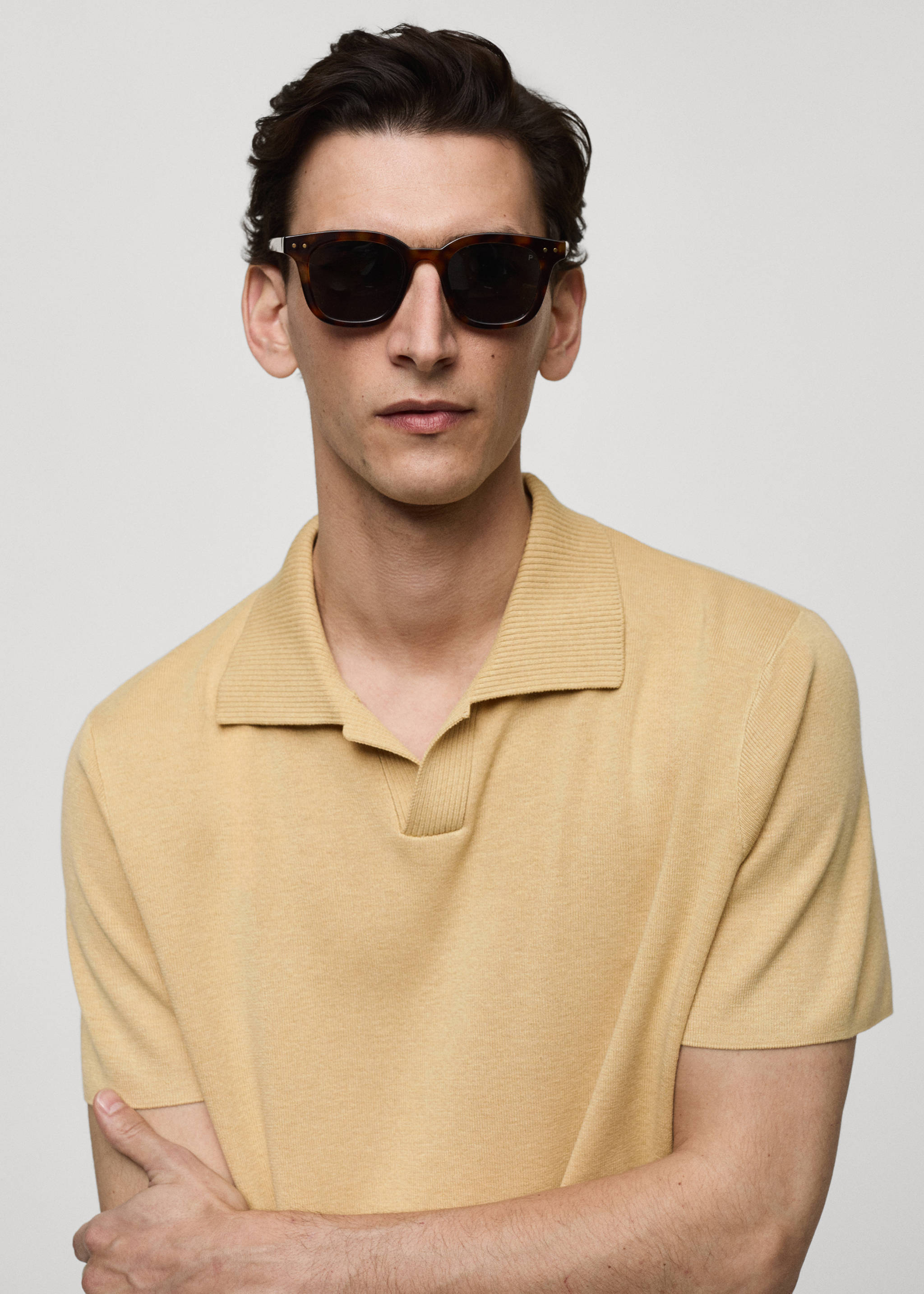 Textured knitted cotton polo shirt - Details of the article 1