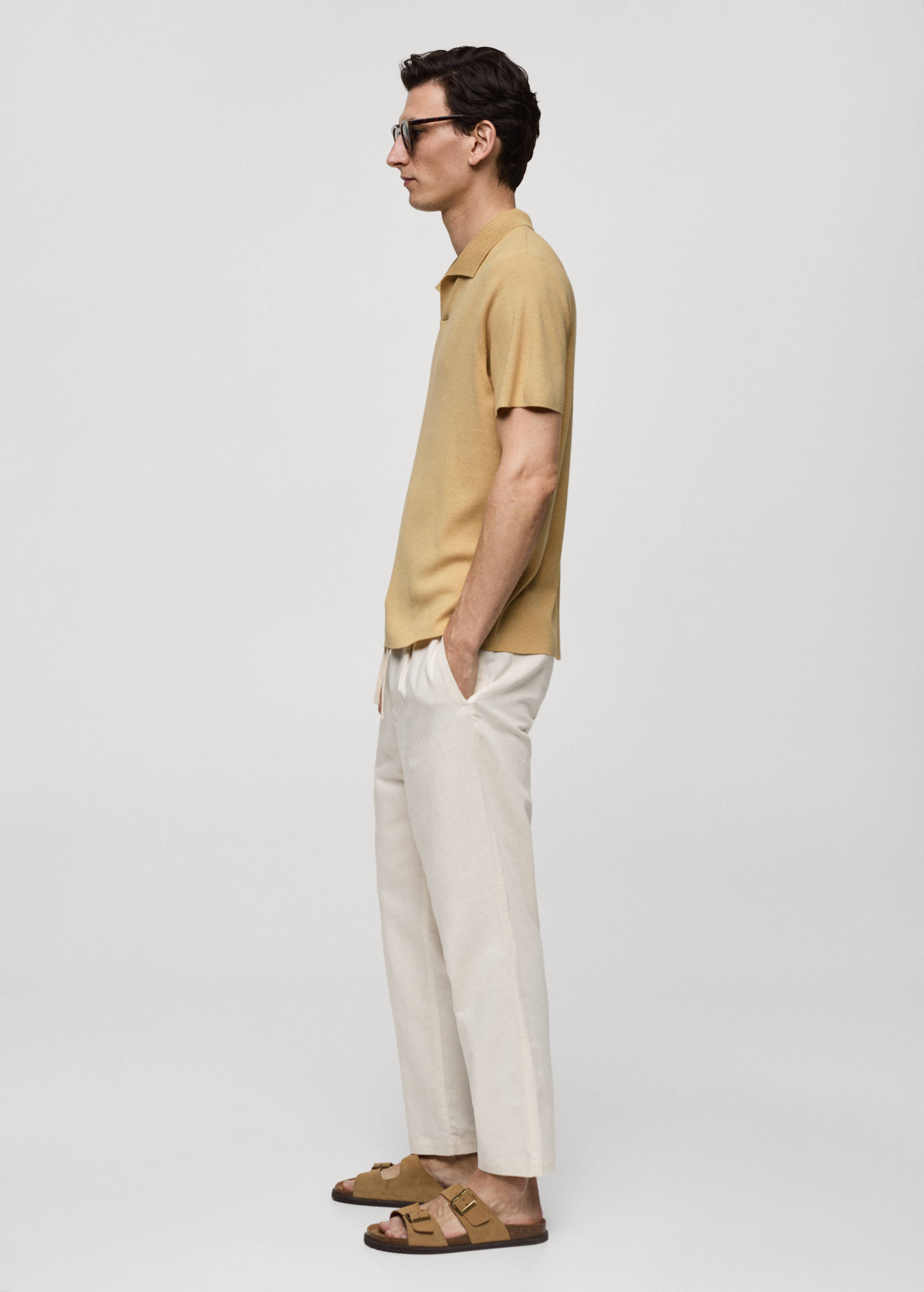 Textured knitted cotton polo shirt - Details of the article 2