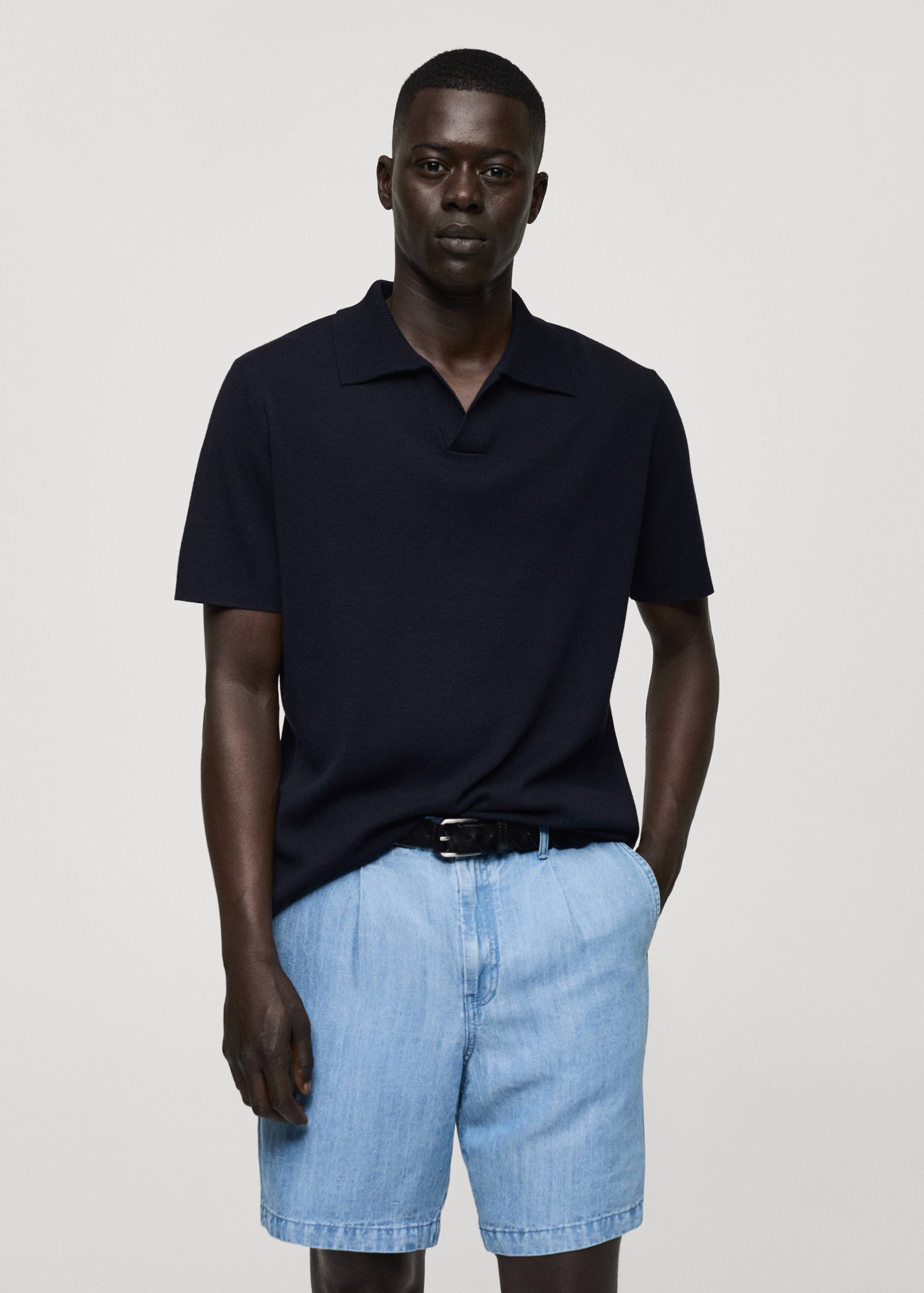 Textured knitted cotton polo shirt - Medium plane