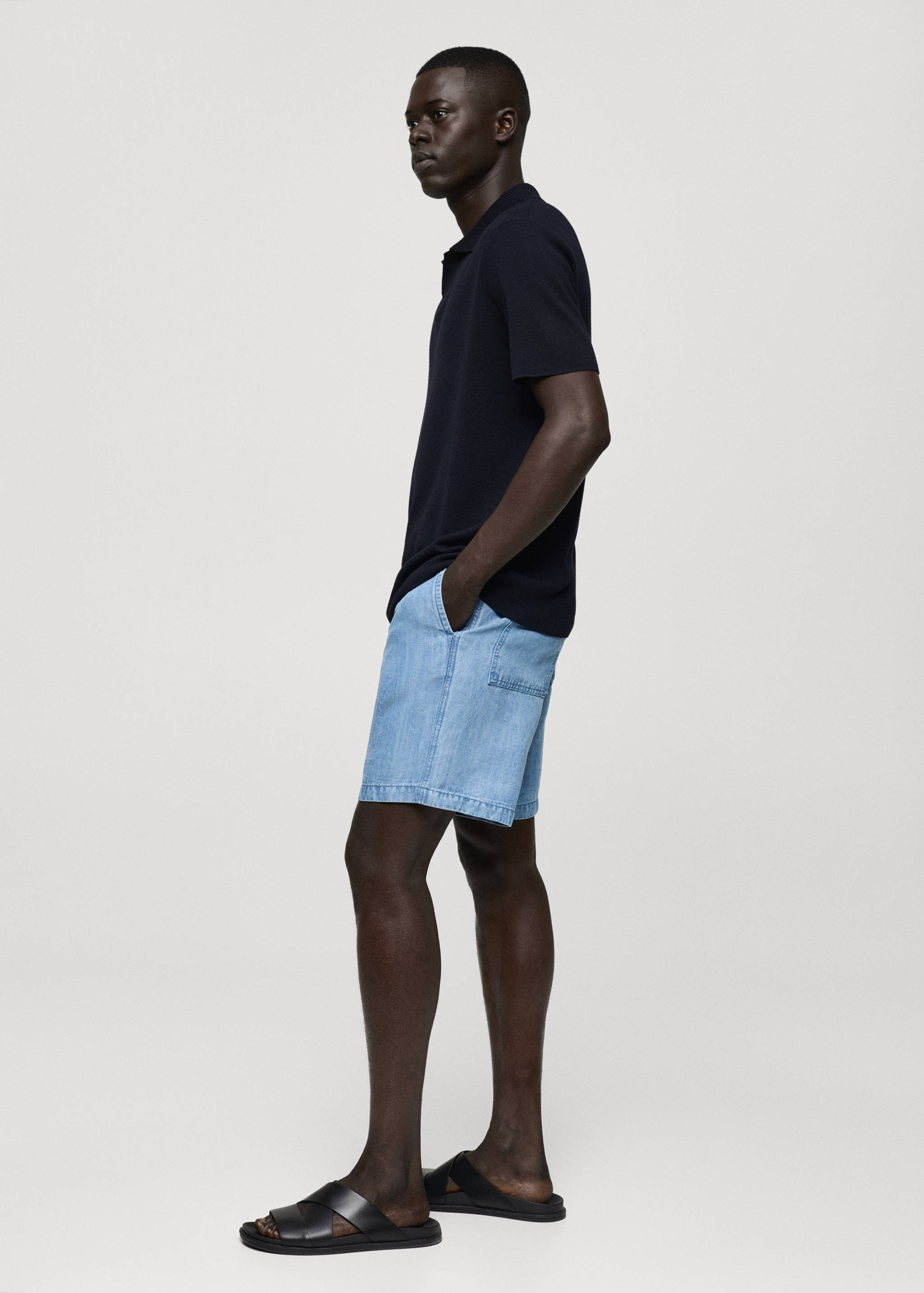 Textured knitted cotton polo shirt - Details of the article 2