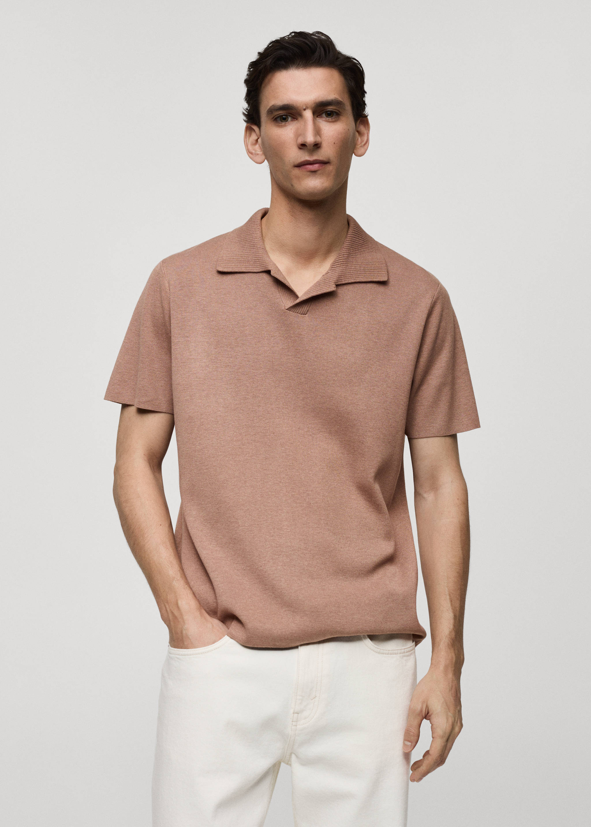 Textured knitted cotton polo shirt - Medium plane