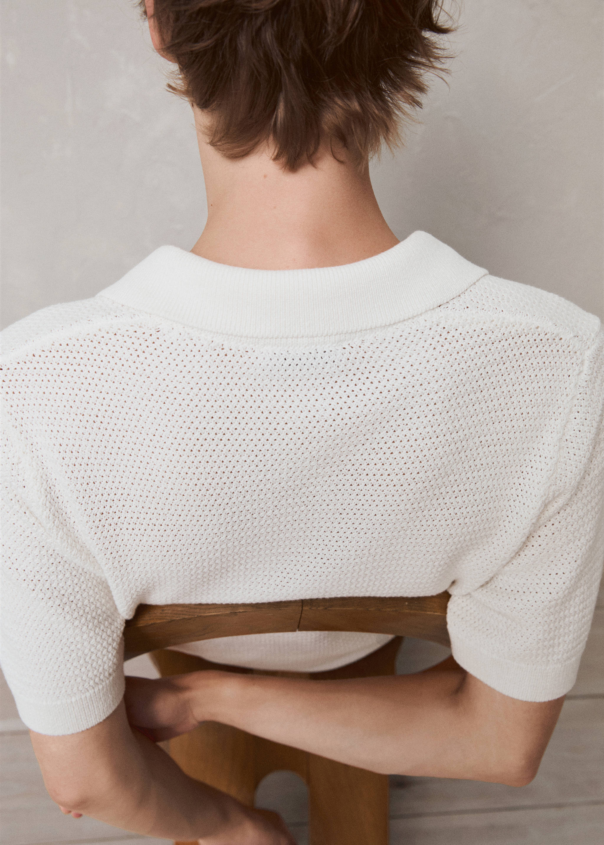Cotton knitted polo shirt with lace accents - Details of the article 5